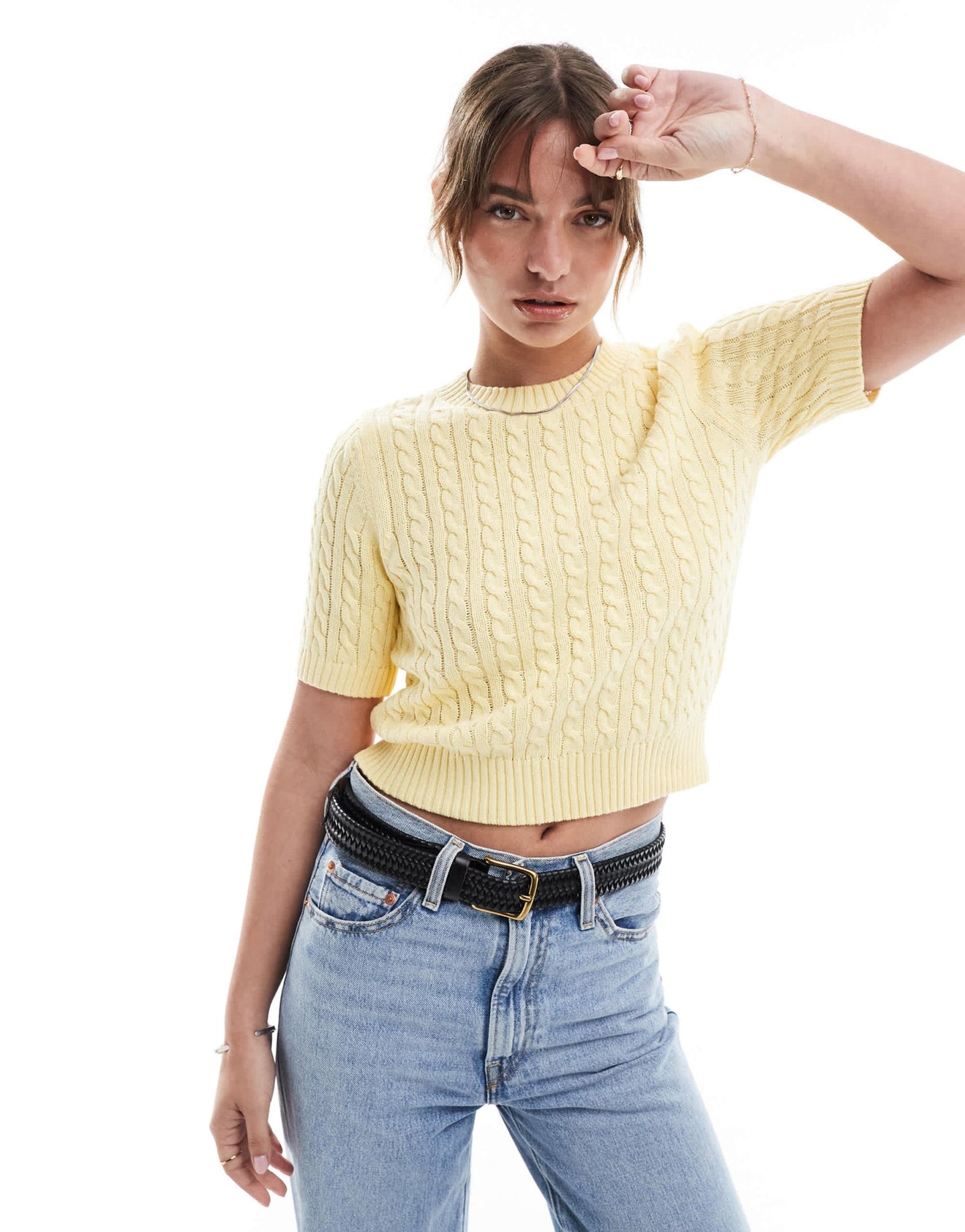 New Look cable knitted tee in yellow - ASOS Sample Sale