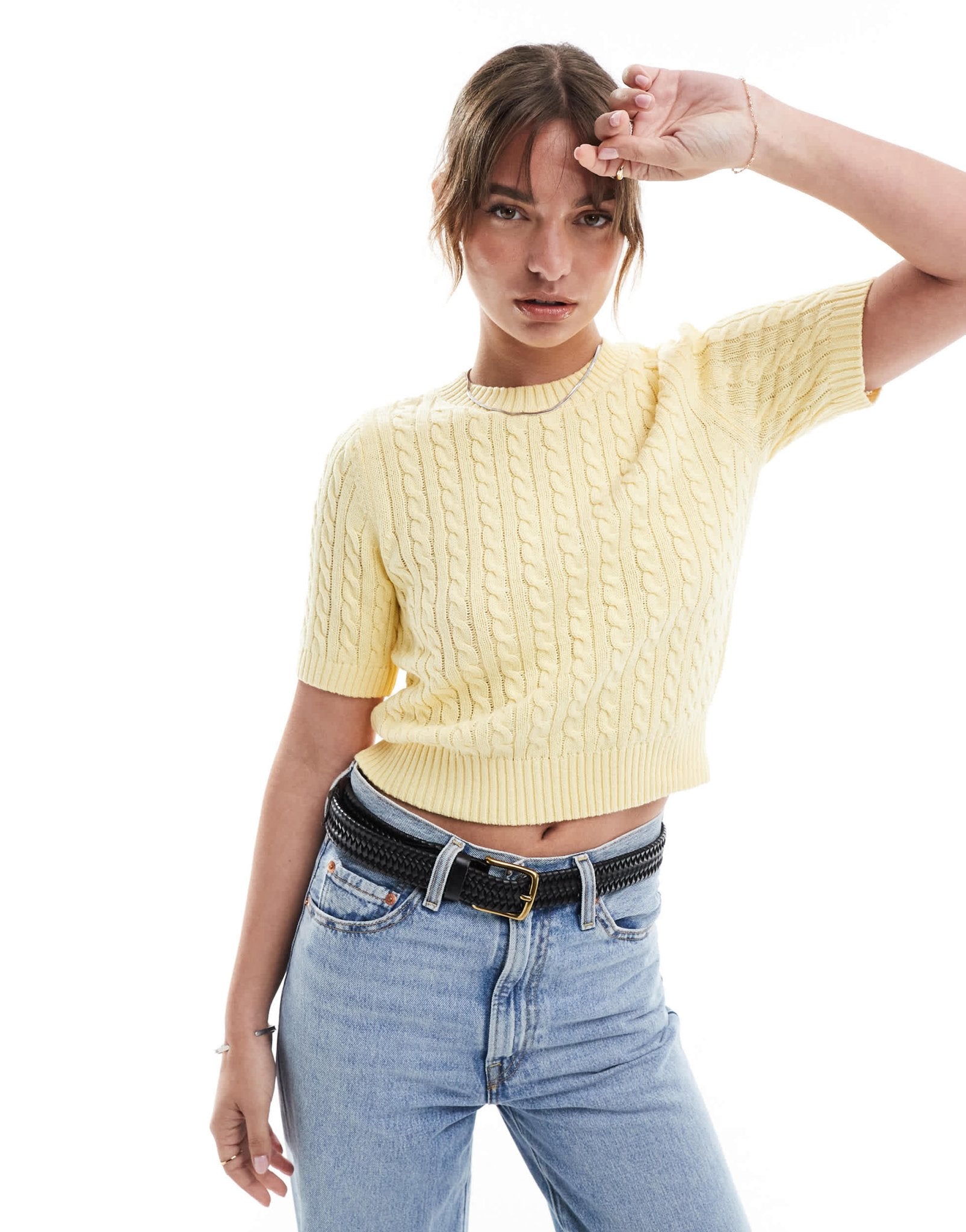 New Look cable knitted tee in yellow - ASOS Sample Sale