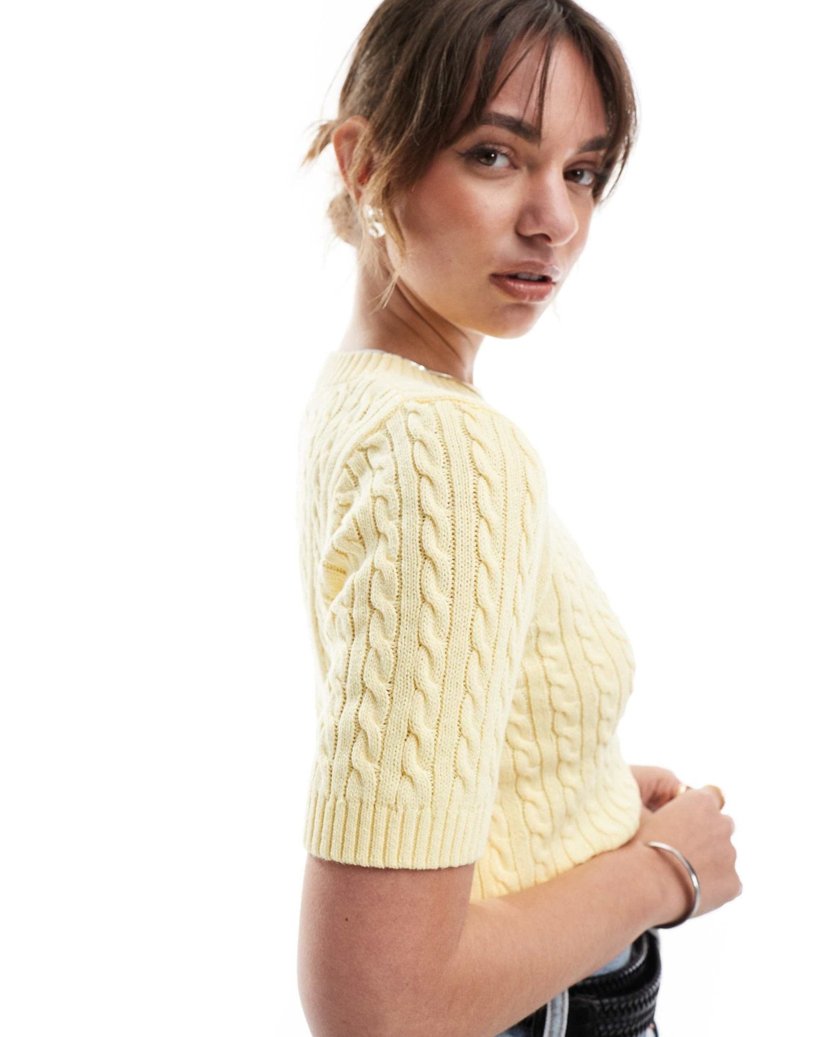 New Look cable knitted tee in yellow - ASOS Sample Sale