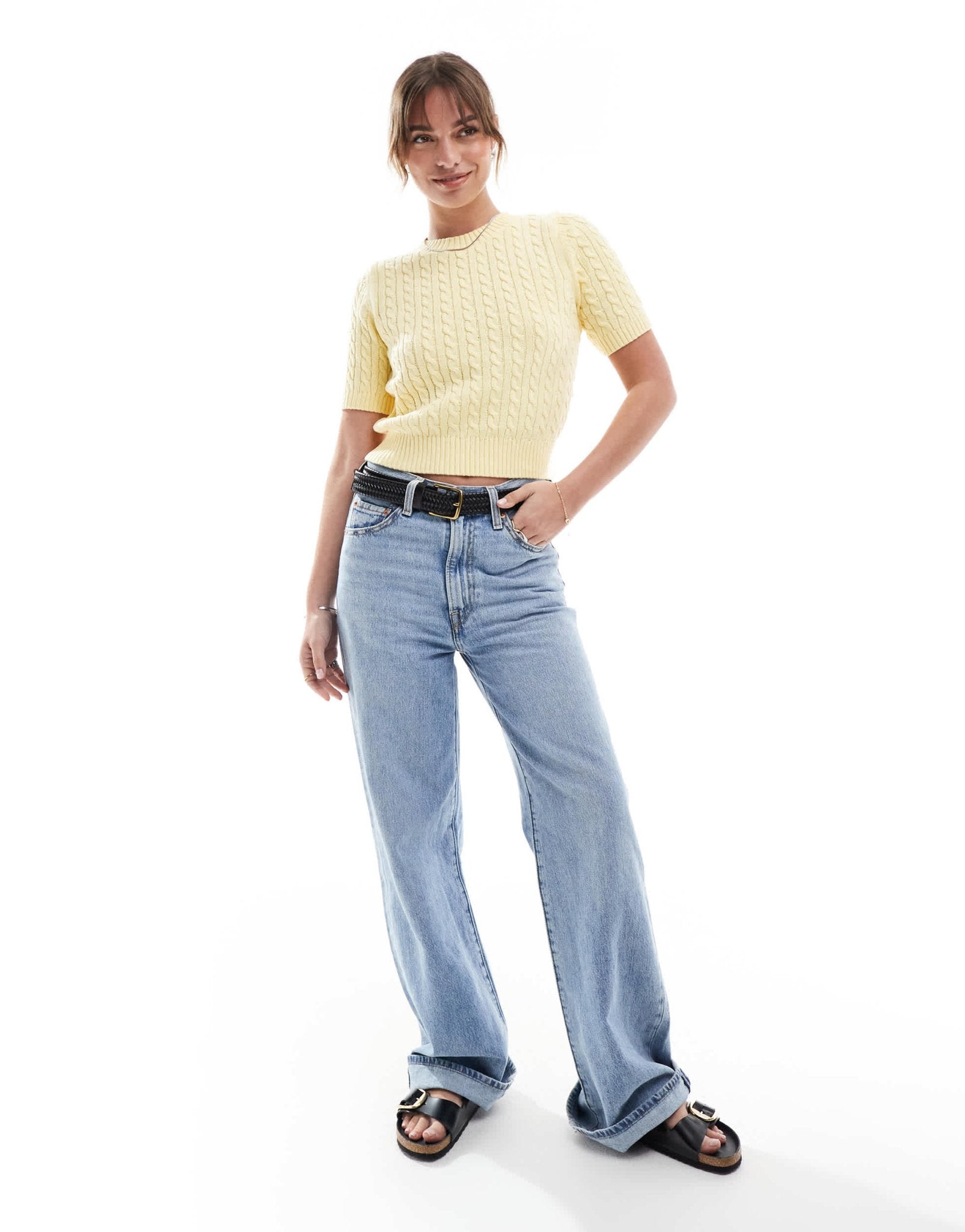 New Look cable knitted tee in yellow - ASOS Sample Sale