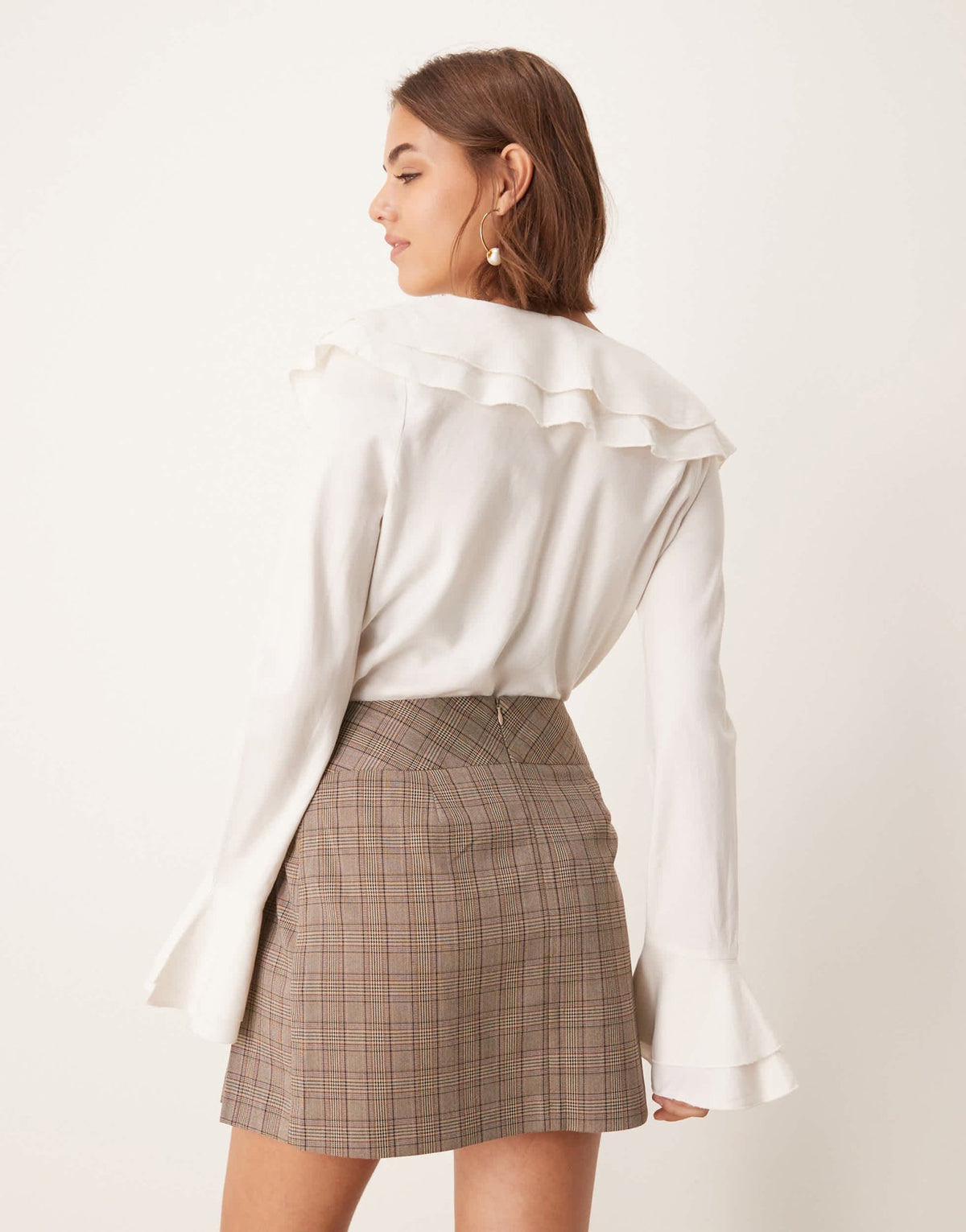 New Look check pleated mini skirt with belt in brown - ASOS Sample Sale