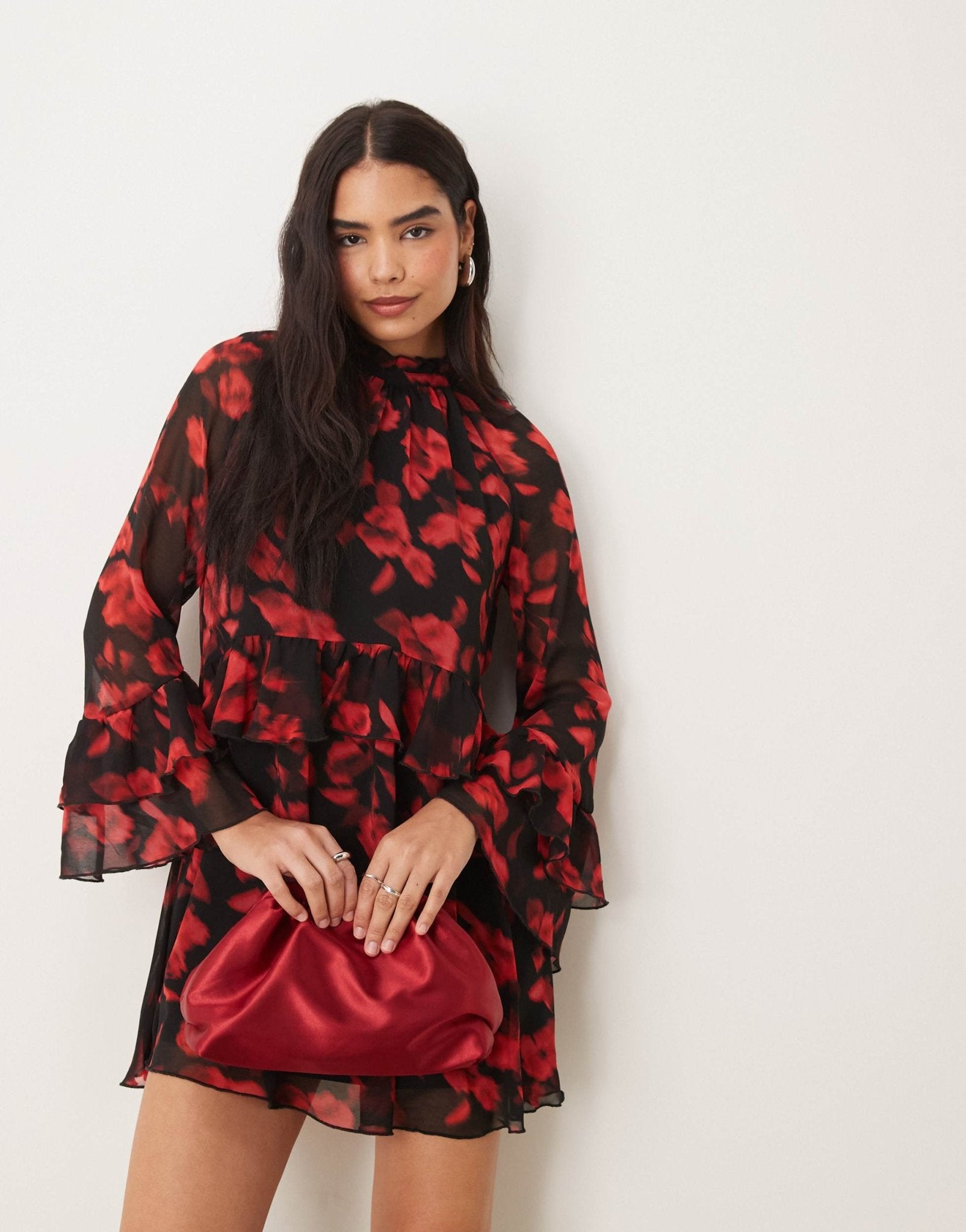 New Look chiffon mini dress in rose print - ASOS Sample Sale