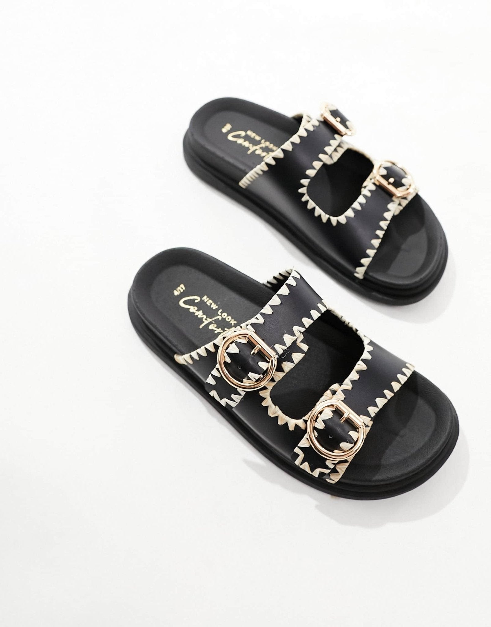 New Look chunky double strap buckle sandals in black - ASOS Sample Sale