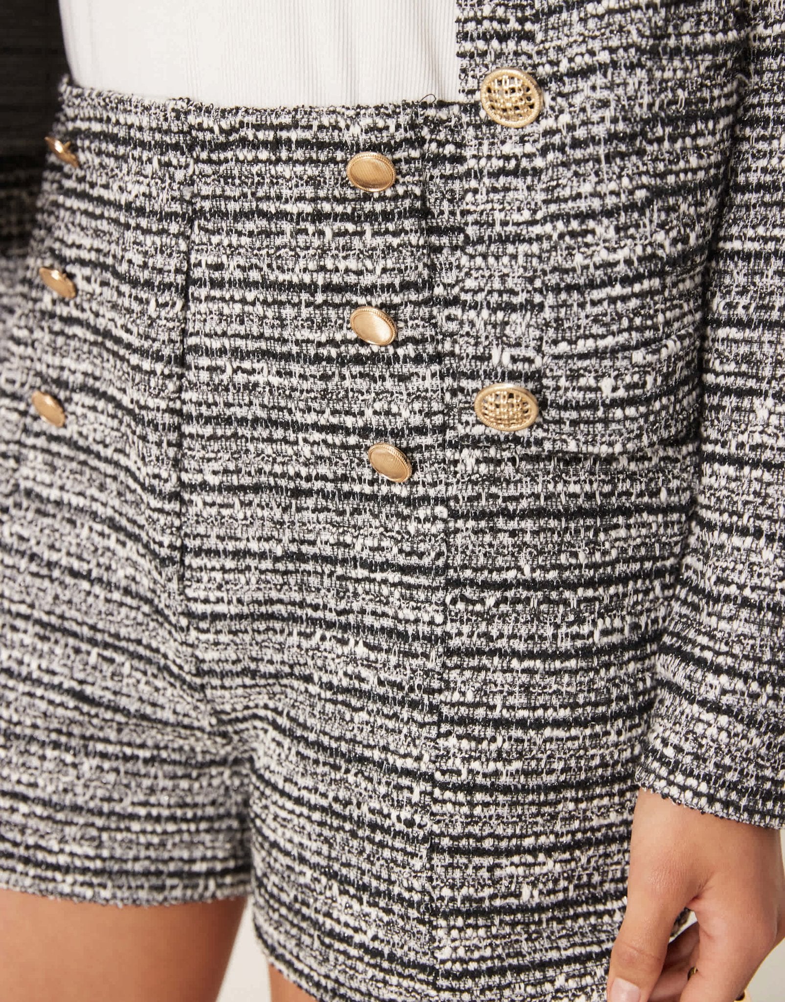 New Look co - ord boucle button detail shorts in black - ASOS Sample Sale