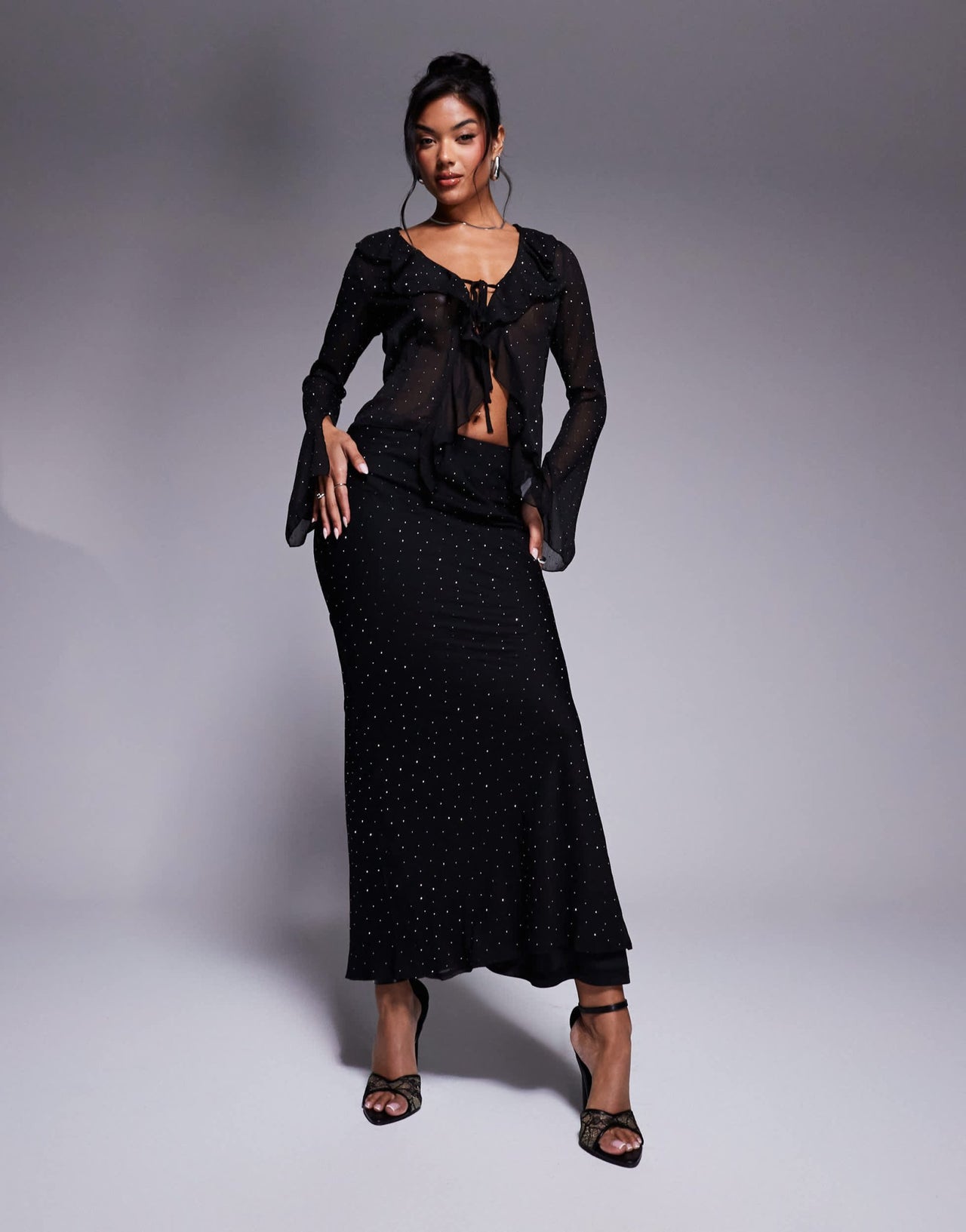 New Look co - ord embellished chiffon maxi skirt in black - ASOS Sample Sale