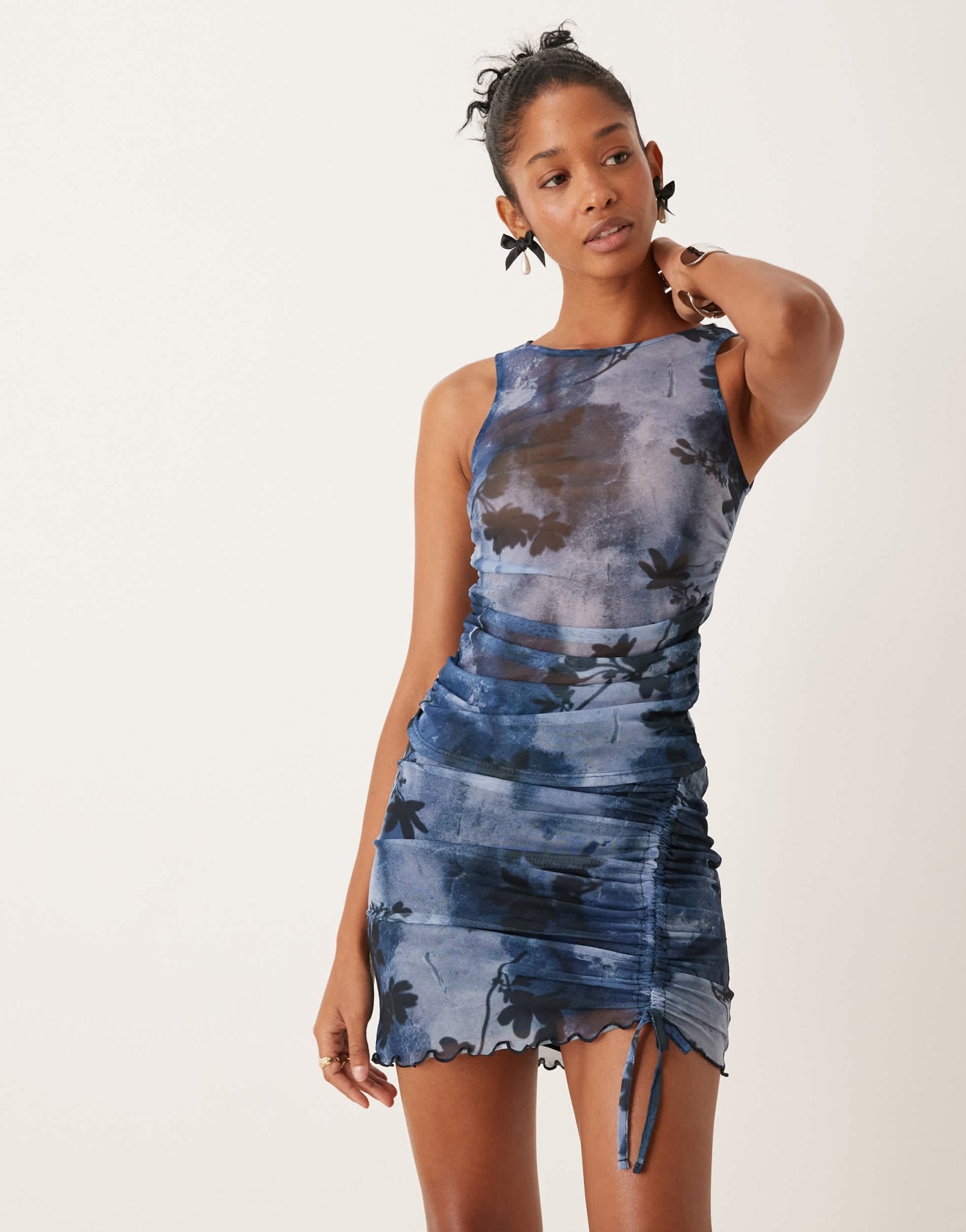 New Look co - ord floral mesh mini skirt in blue pattern - ASOS Sample Sale