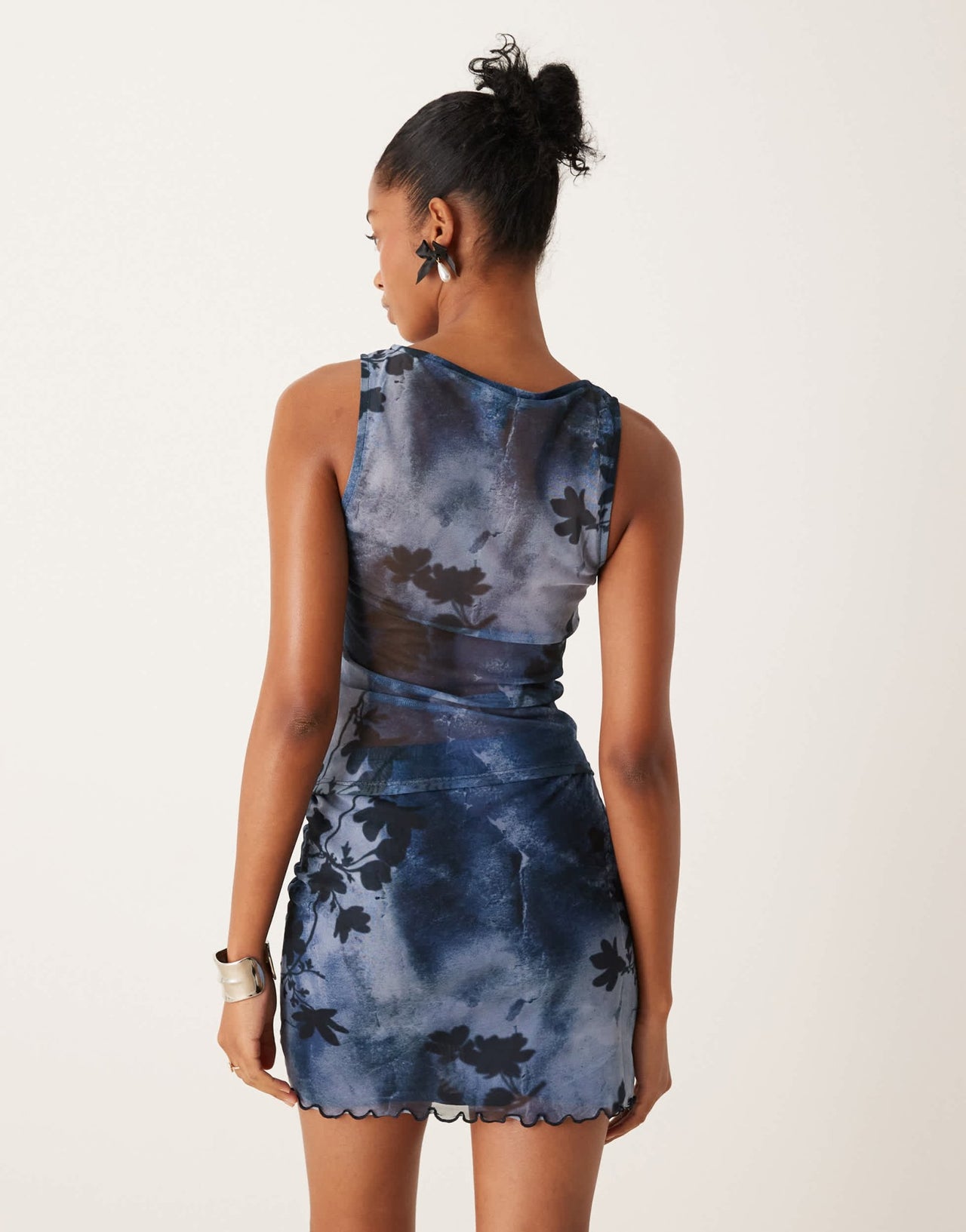 New Look co - ord floral mesh mini skirt in blue pattern - ASOS Sample Sale