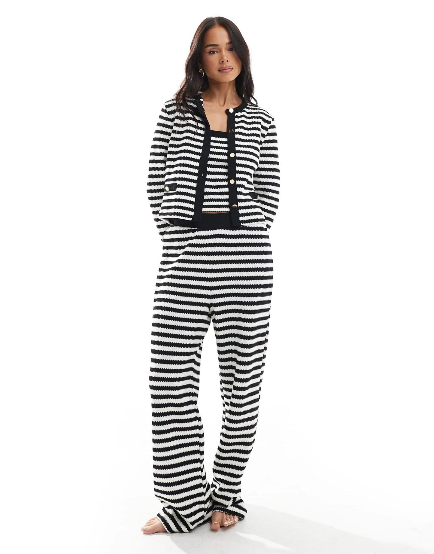 New Look co - ord knitted stripe cardigan in black - ASOS Sample Sale