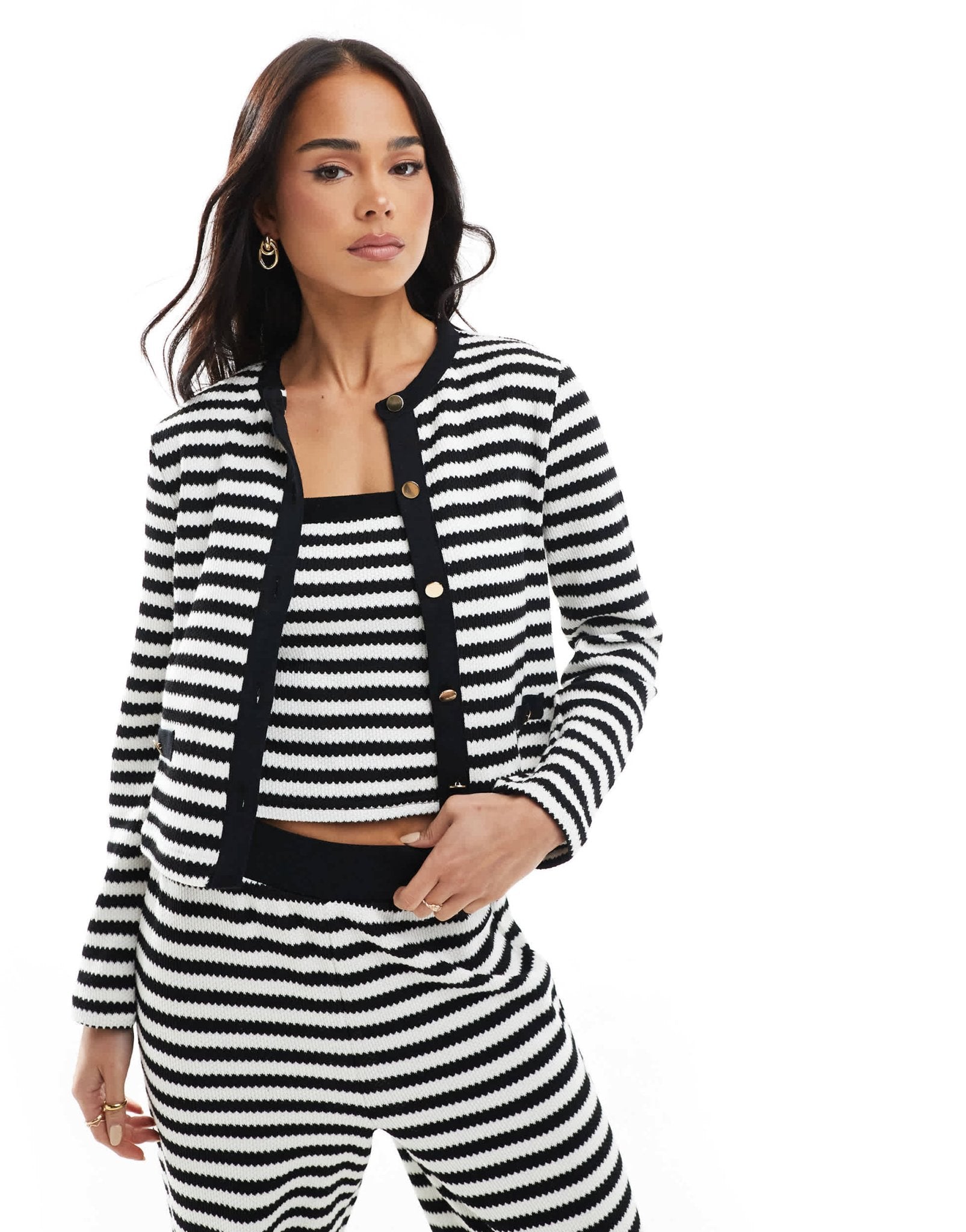 New Look co - ord knitted stripe cardigan in black - ASOS Sample Sale