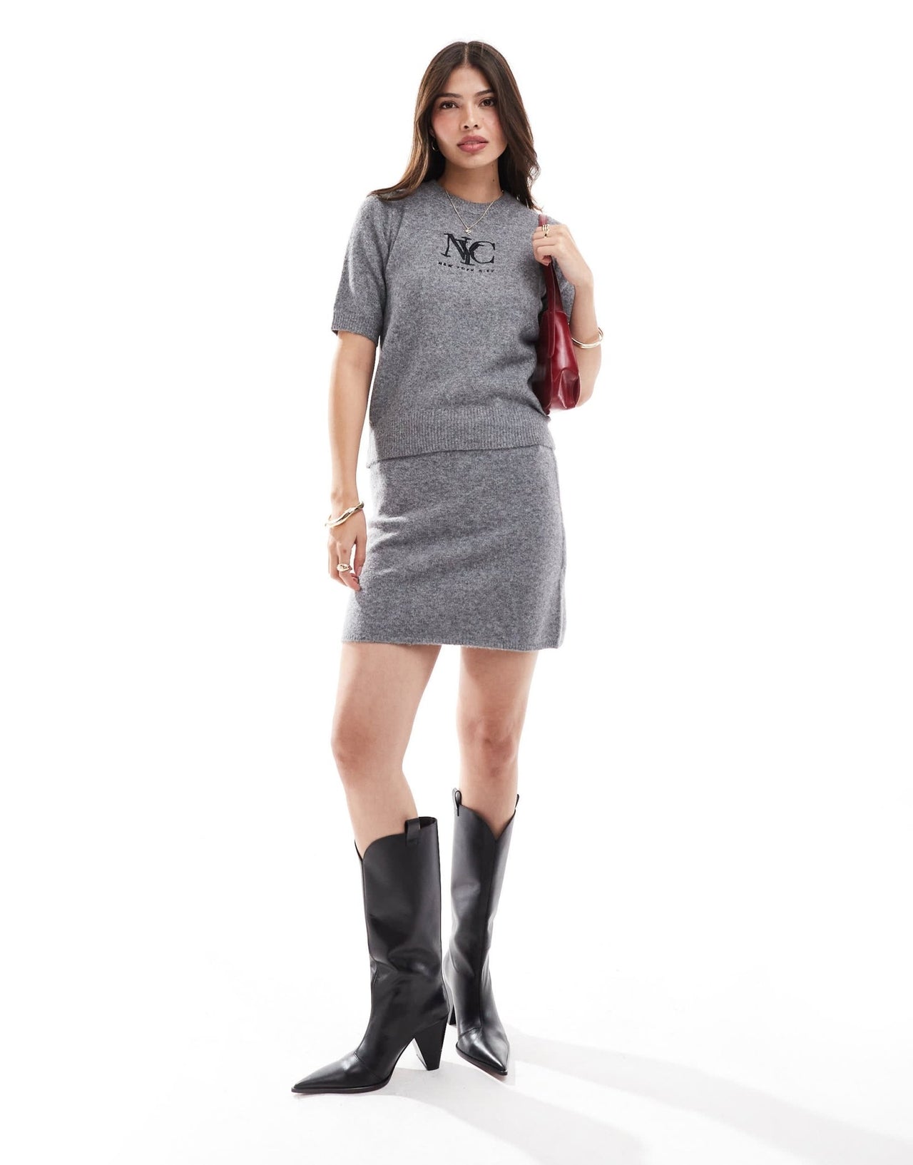 New Look co - ord NYC knitted tee in grey - ASOS Sample Sale