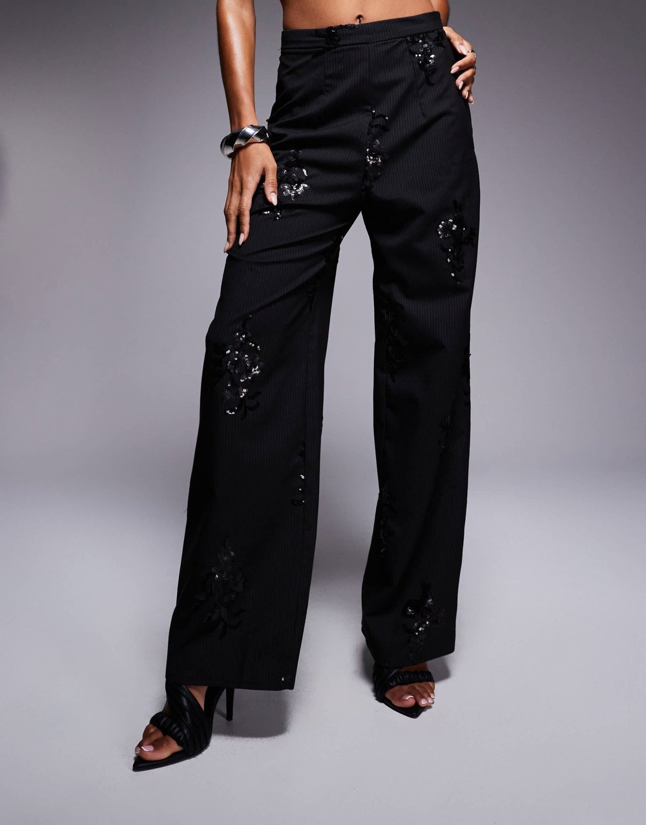 New Look co - ord pinstripe sequin wide leg trousers in black - ASOS Sample Sale