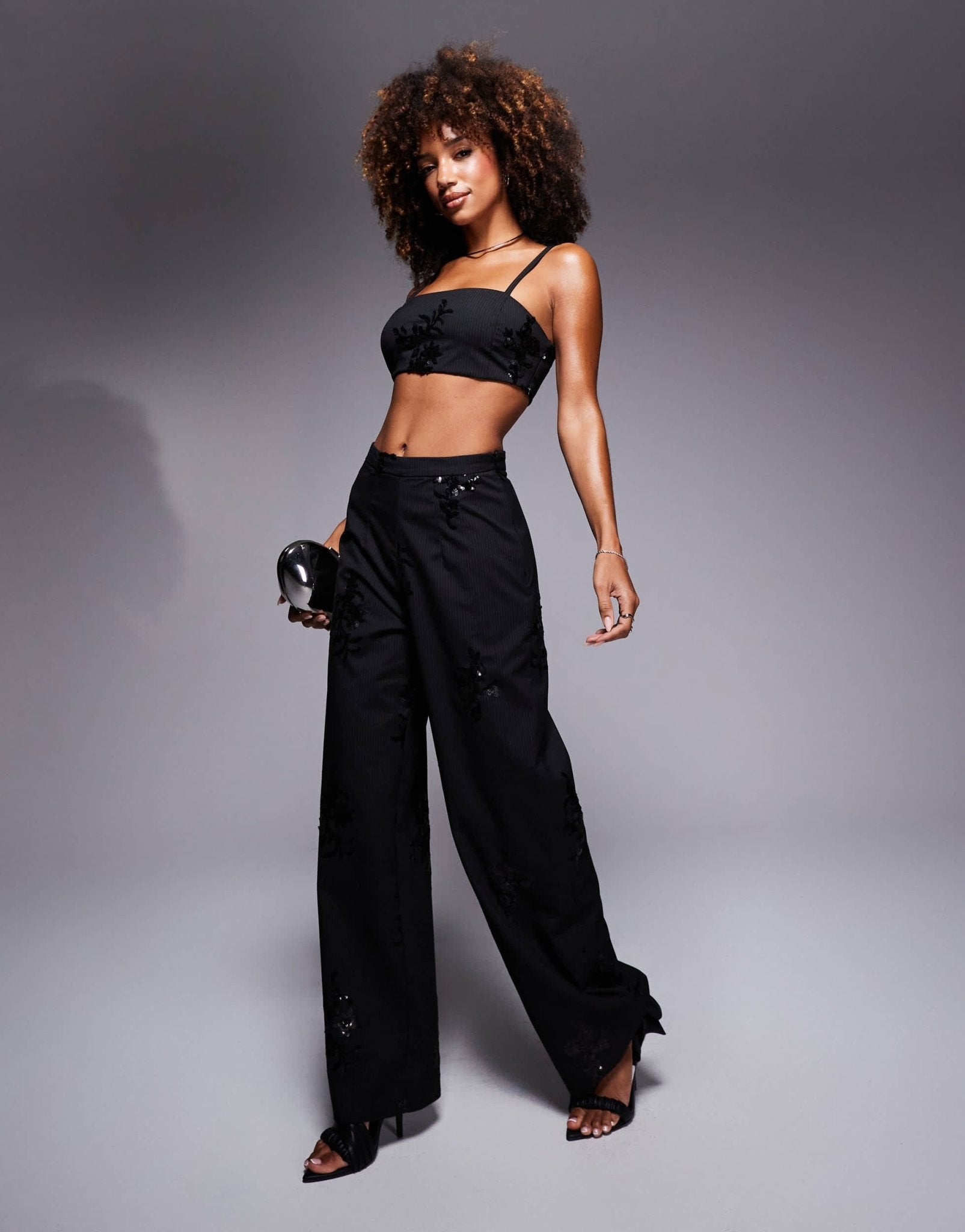 New Look co - ord pinstripe sequin wide leg trousers in black - ASOS Sample Sale