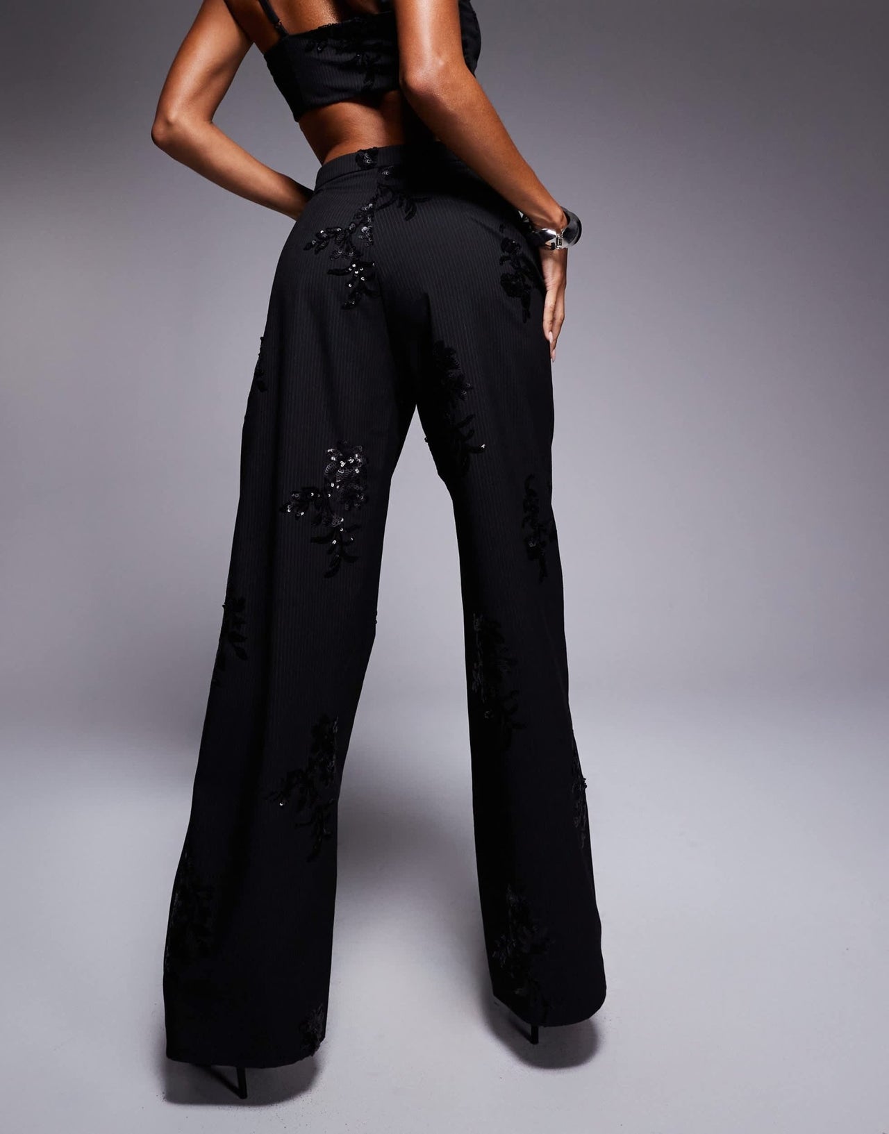 New Look co - ord pinstripe sequin wide leg trousers in black - ASOS Sample Sale