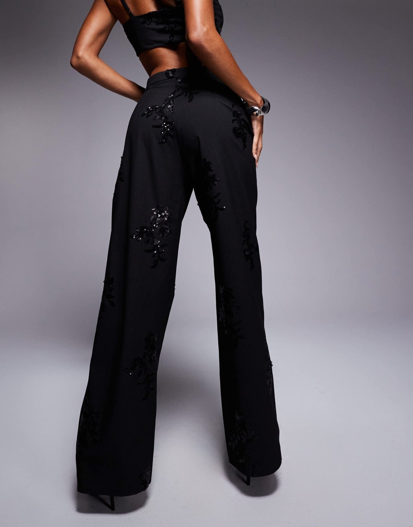 New Look co - ord pinstripe sequin wide leg trousers in black - ASOS Sample Sale