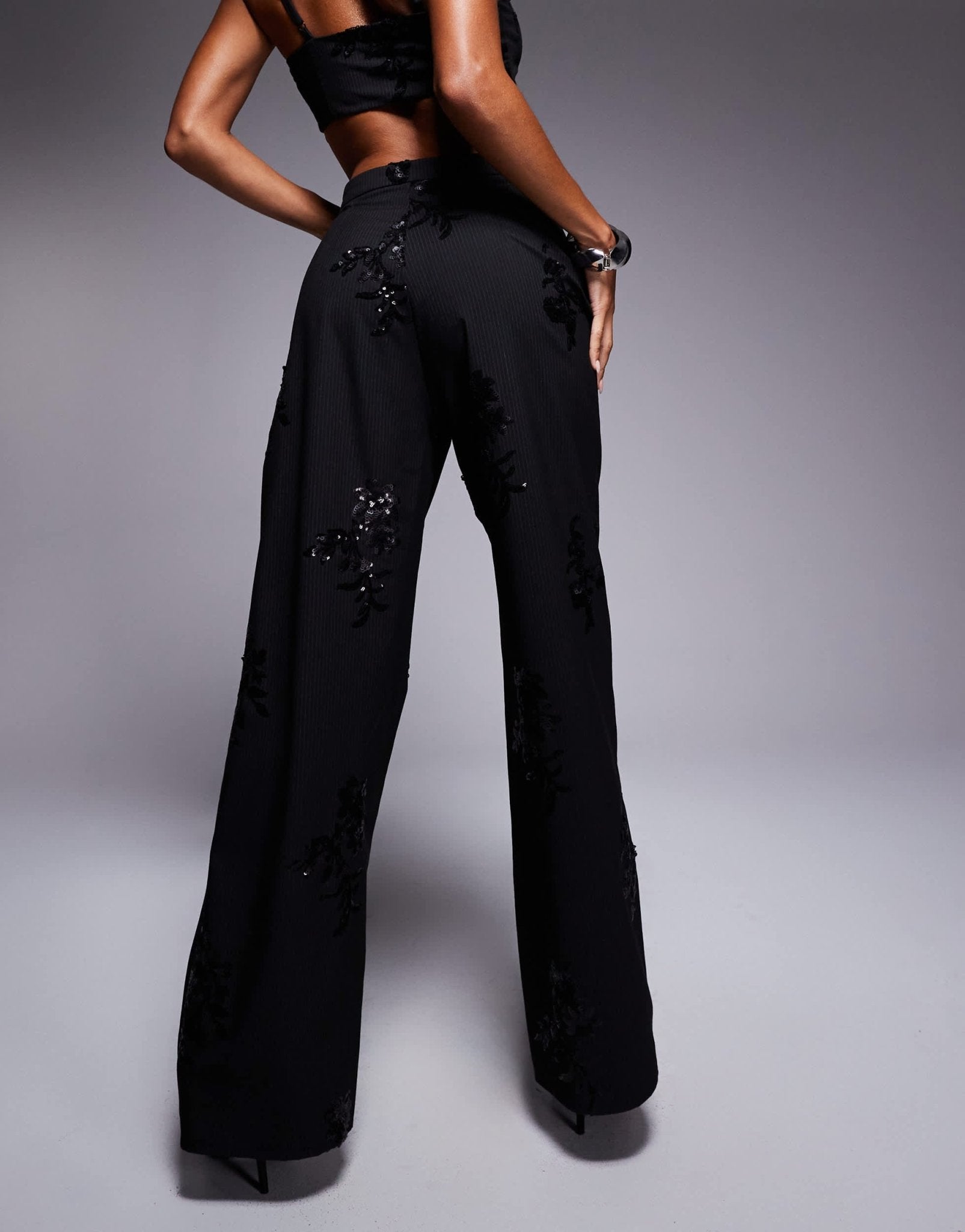 New Look co - ord pinstripe sequin wide leg trousers in black - ASOS Sample Sale