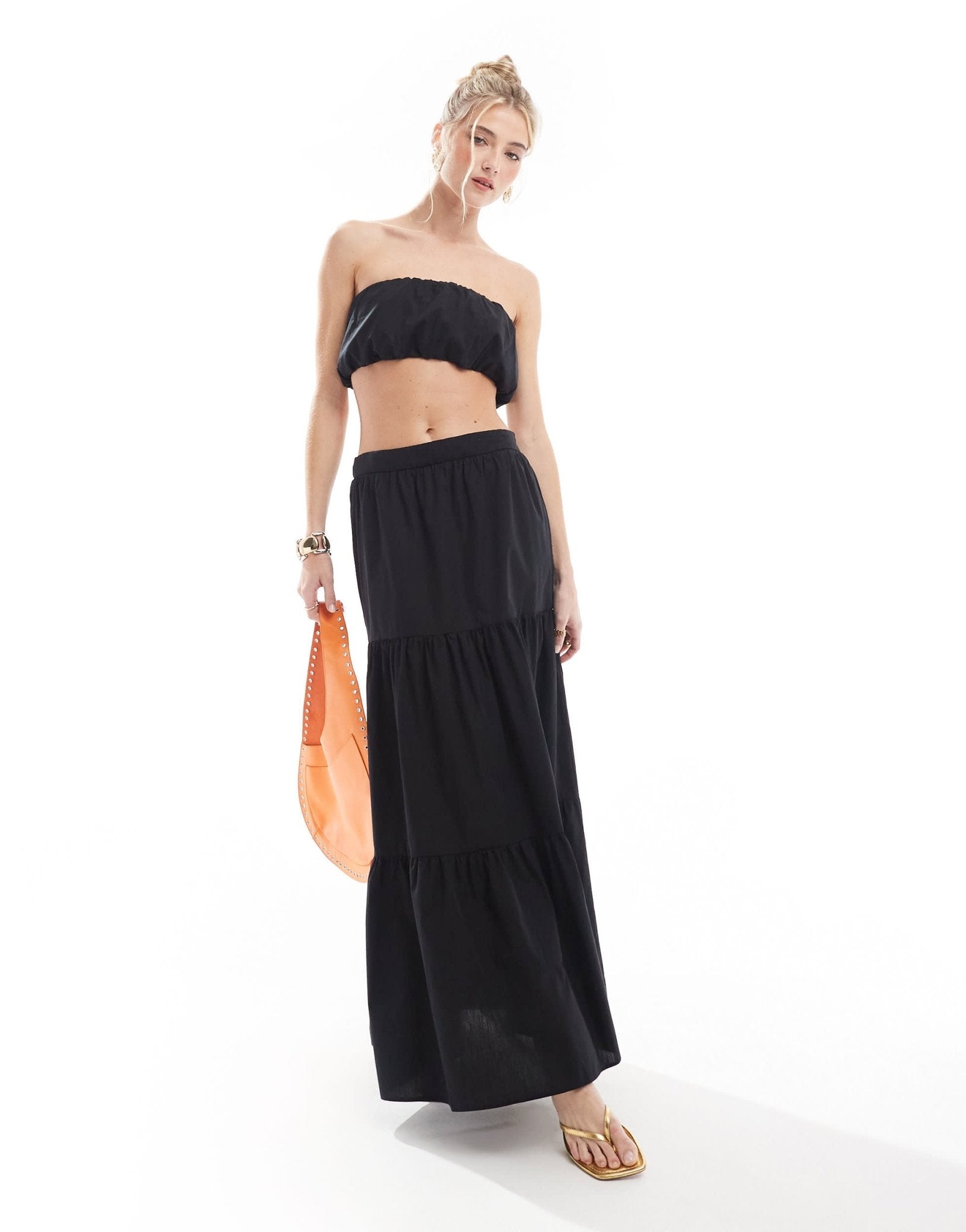 New Look co - ord puff bandeau top in black - ASOS Sample Sale