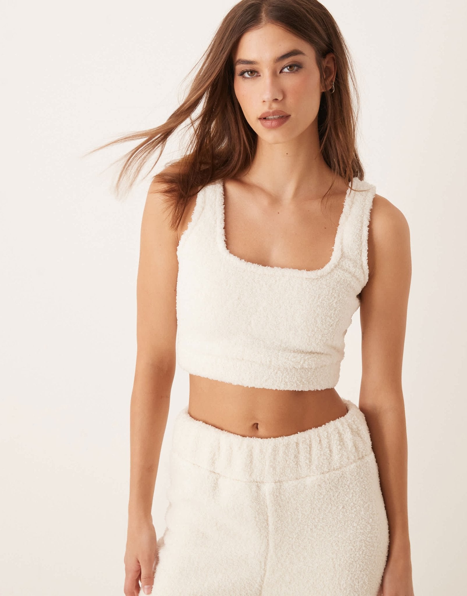 New Look co - ord sherpa cropped vest in cream - ASOS Sample Sale