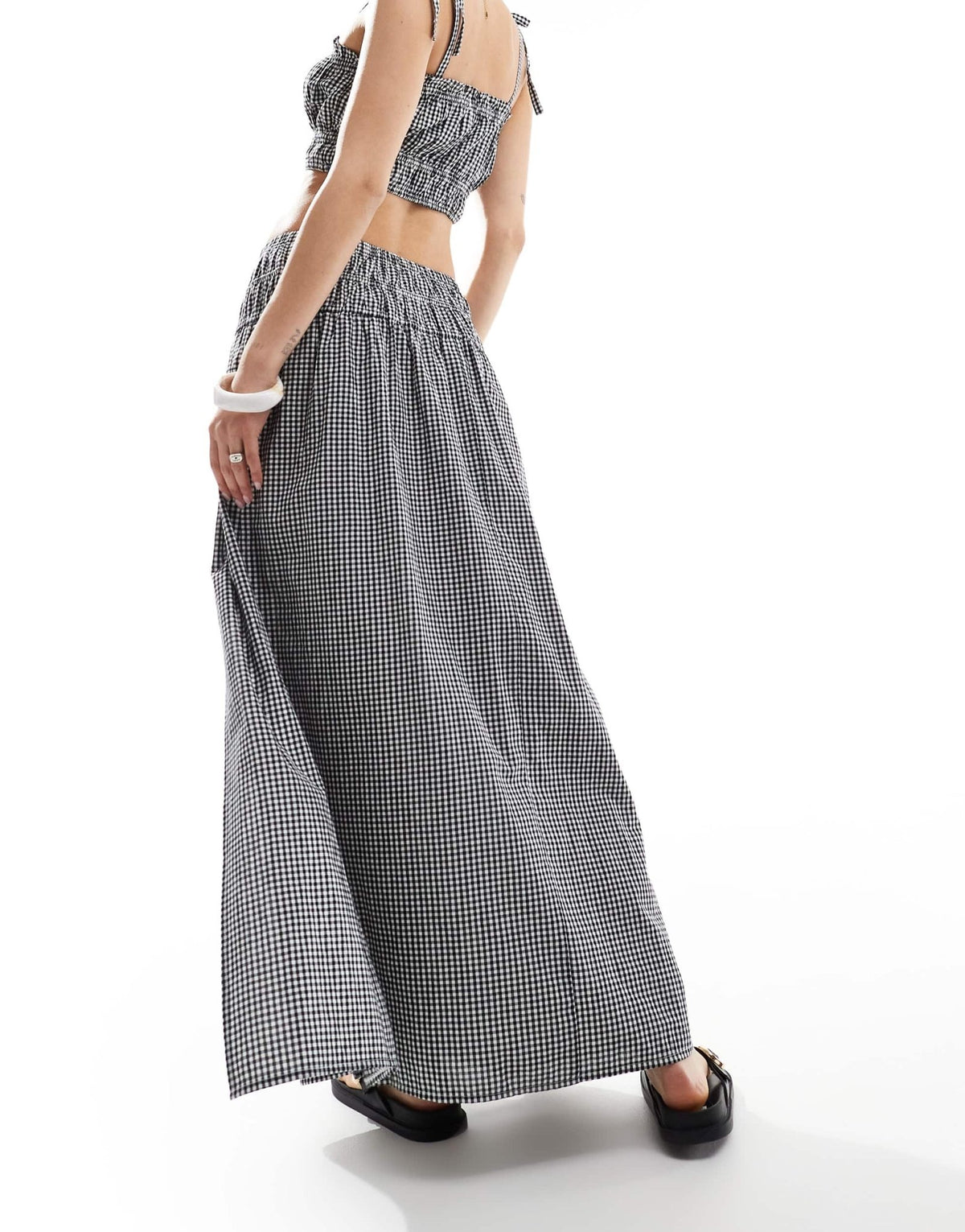 New Look co-ord shirred midi skirt in black gingham - ASOS Sample Sale