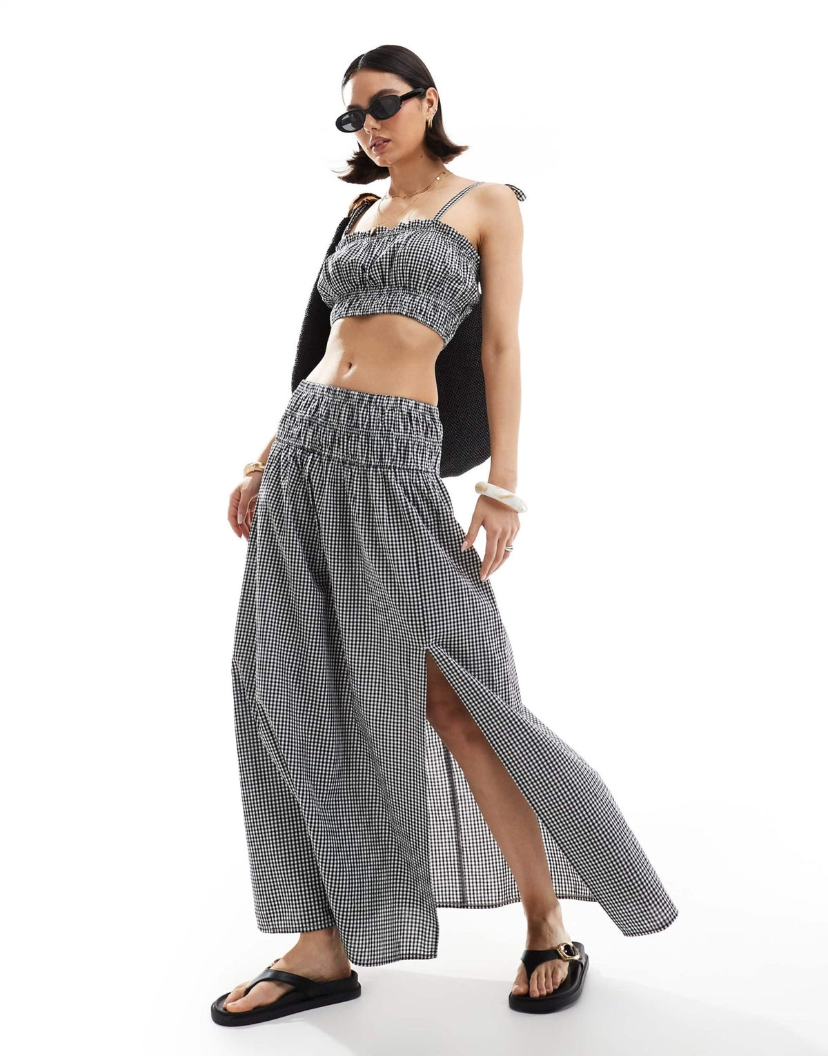 New Look co-ord shirred midi skirt in black gingham - ASOS Sample Sale