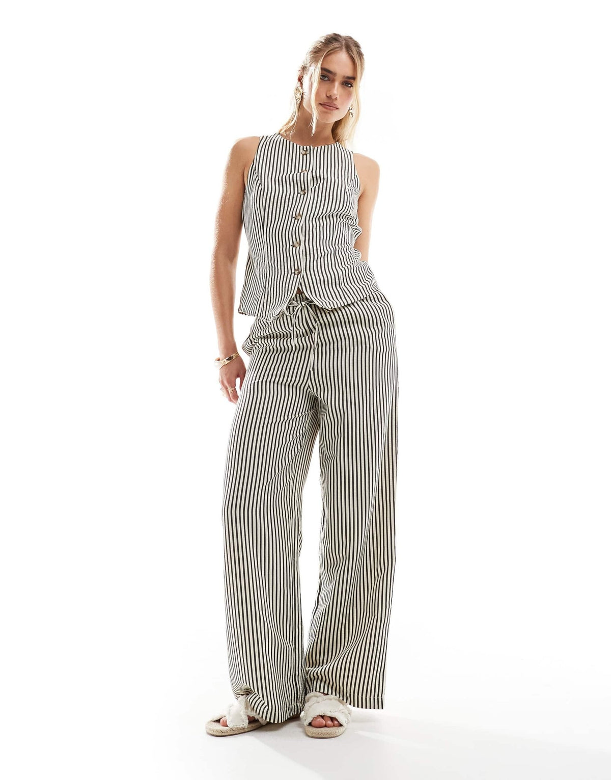 New Look co-ord stripe wide leg trousers in black - ASOS Sample Sale