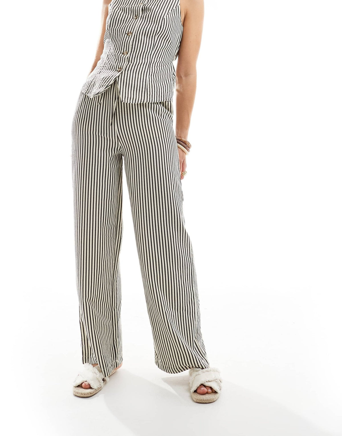 New Look co-ord stripe wide leg trousers in black - ASOS Sample Sale