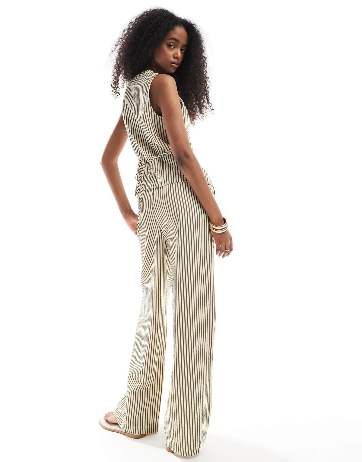 New Look co-ord stripe wide leg trousers in green - ASOS Sample Sale