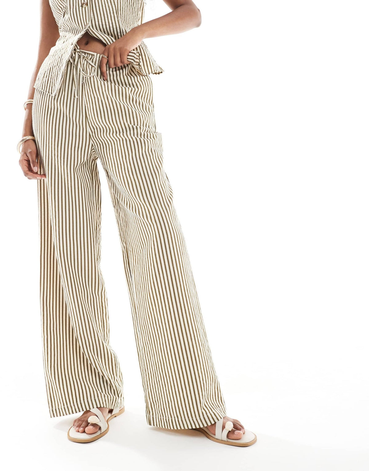 New Look co-ord stripe wide leg trousers in green - ASOS Sample Sale