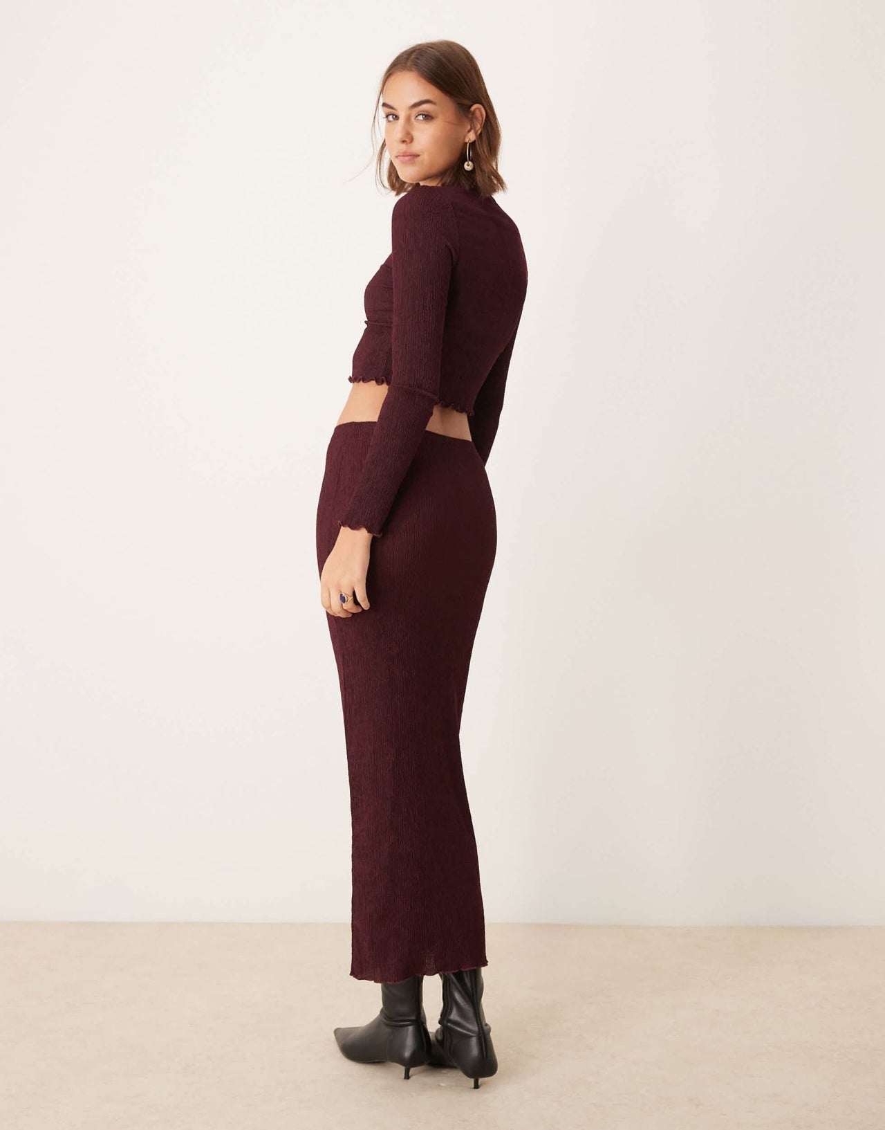 New Look co - ord texture midi skirt in burgundy - ASOS Sample Sale
