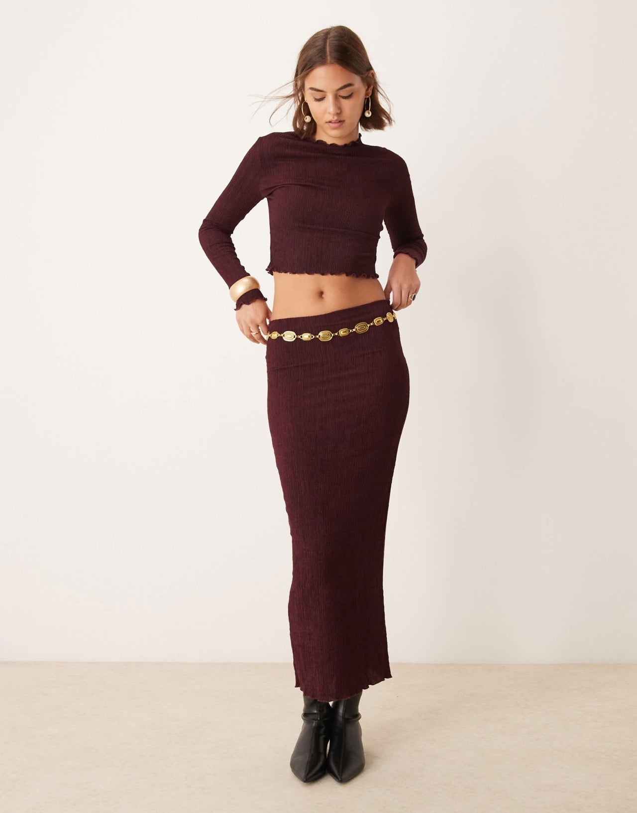 New Look co - ord texture midi skirt in burgundy - ASOS Sample Sale
