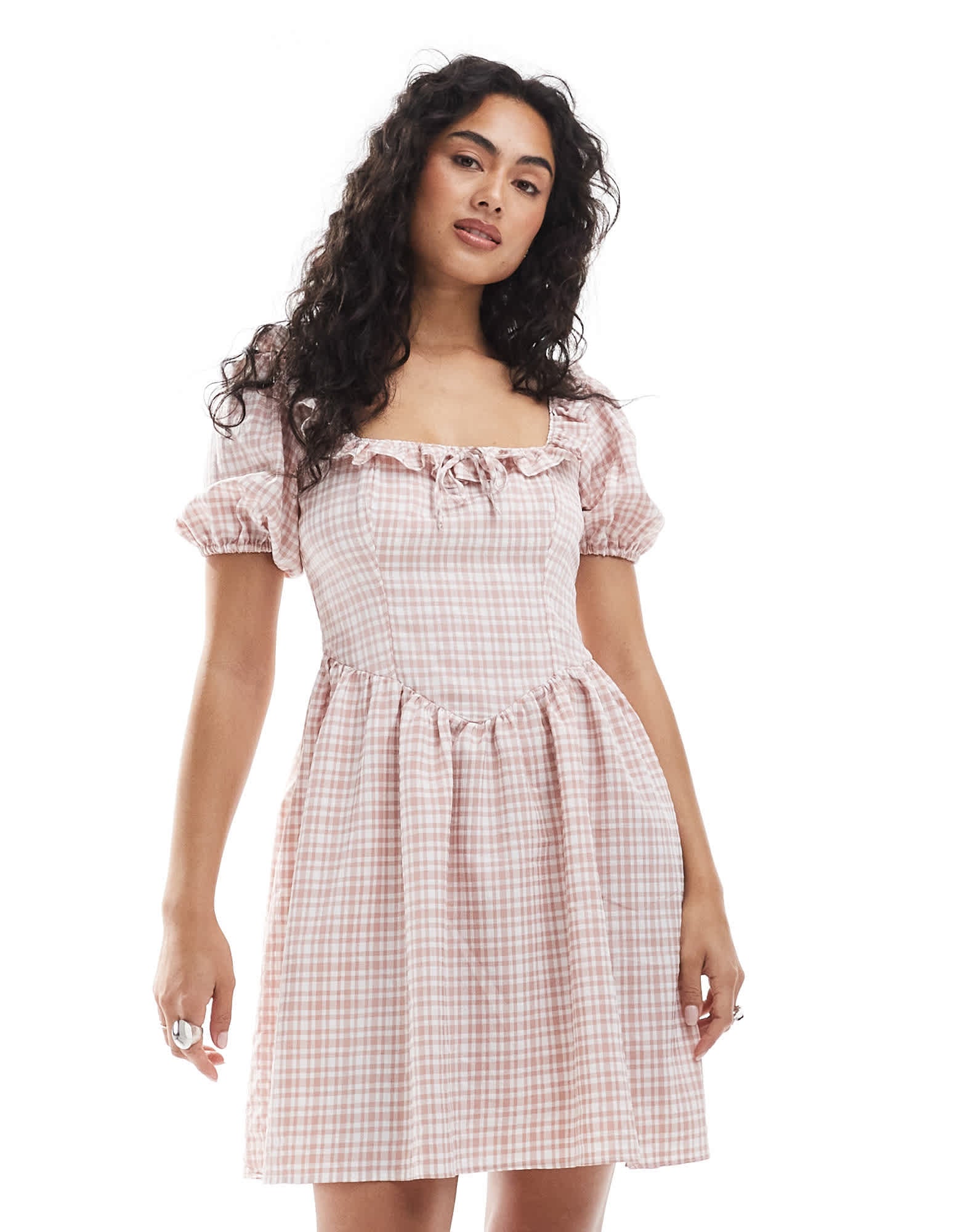 New Look corset detail check mini dress in pink - ASOS Sample Sale