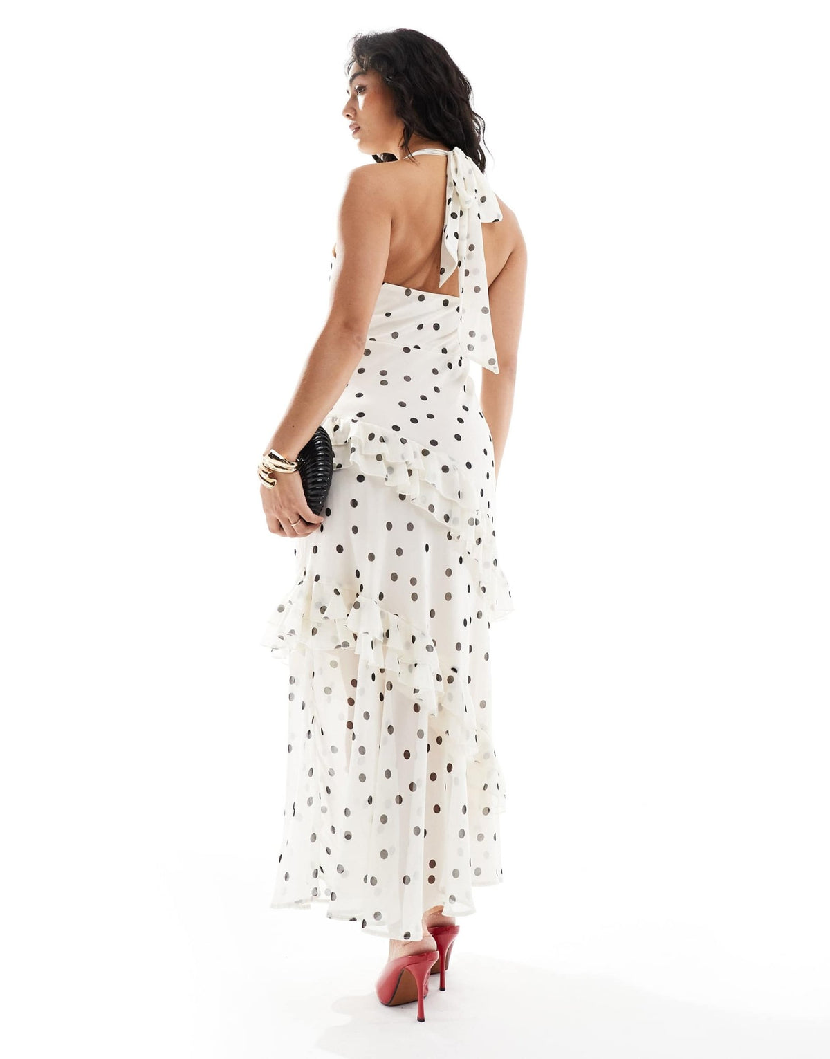 New Look cowl neck ruffle maxi dress in cream - ASOS Sample Sale