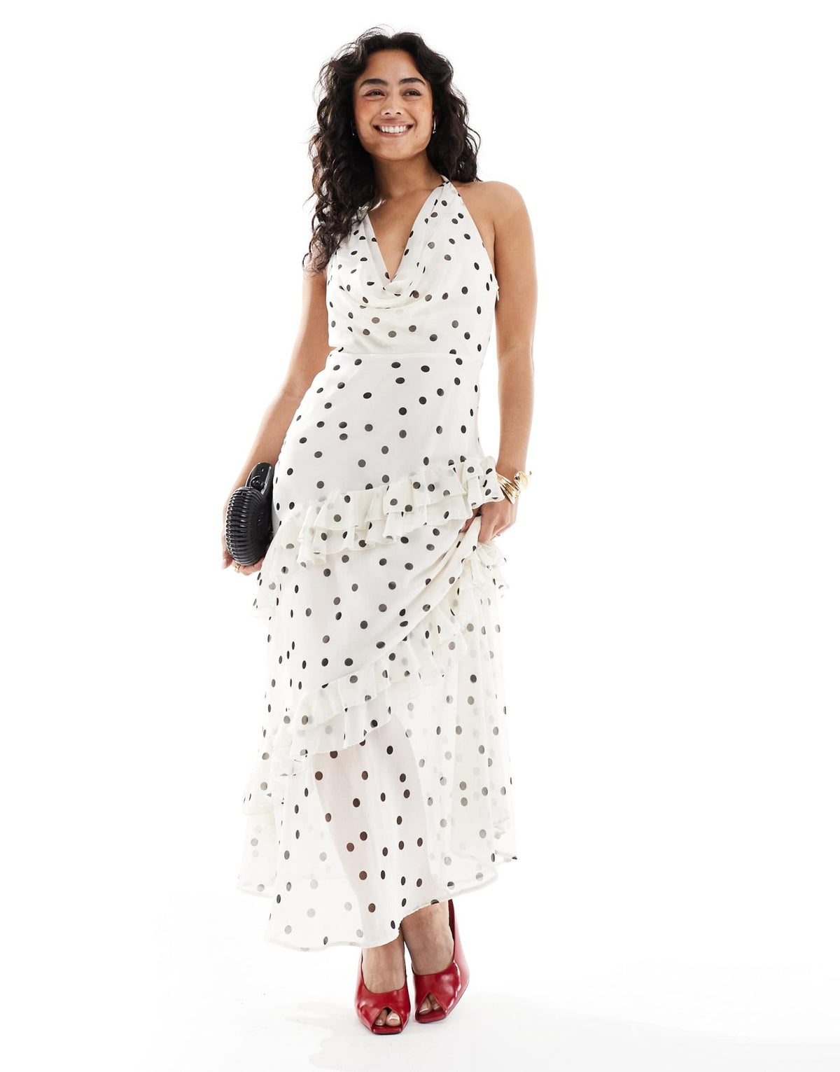 New Look cowl neck ruffle maxi dress in cream - ASOS Sample Sale