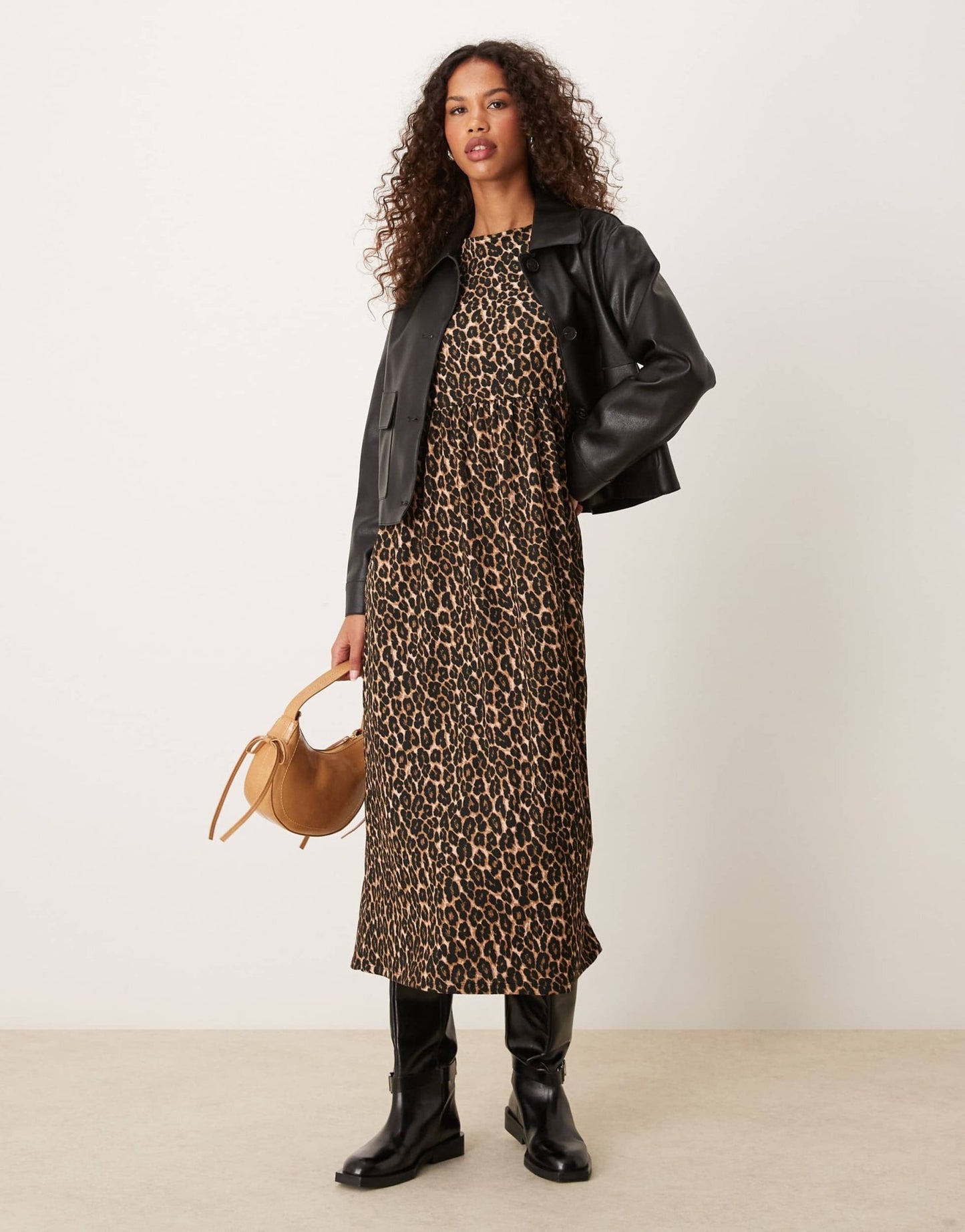 New Look crinkle bow back smock midi dress in leopard print - ASOS Sample Sale
