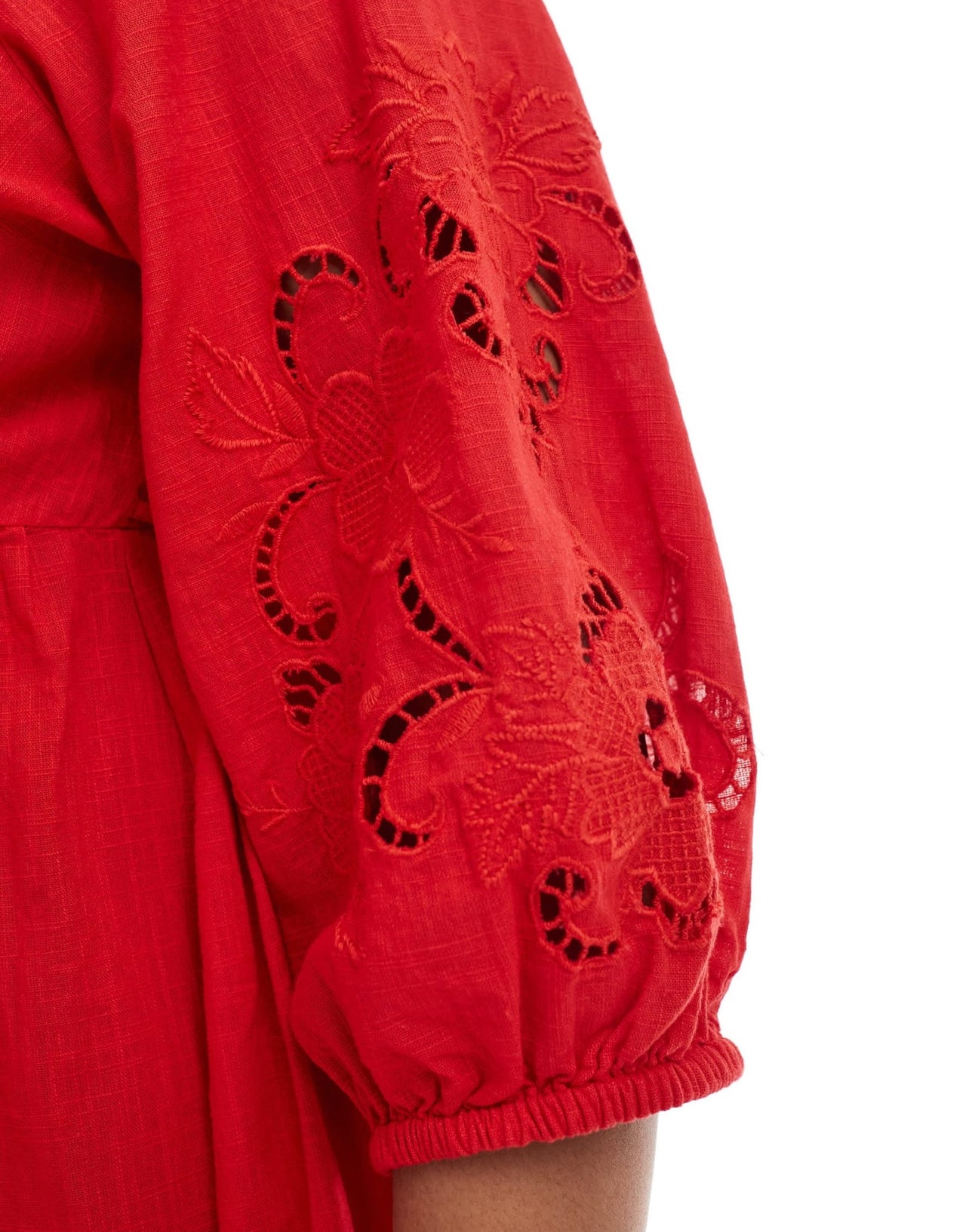 New Look Curve broderie sleeve smock mini dress in red - ASOS Sample Sale