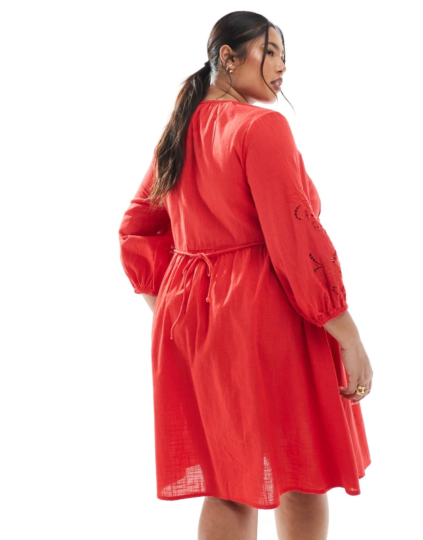 New Look Curve broderie sleeve smock mini dress in red - ASOS Sample Sale