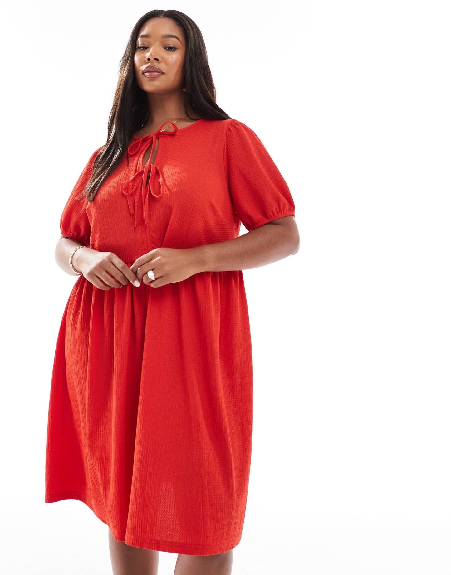New Look Curve crinkle tie front mini dress in red - ASOS Sample Sale