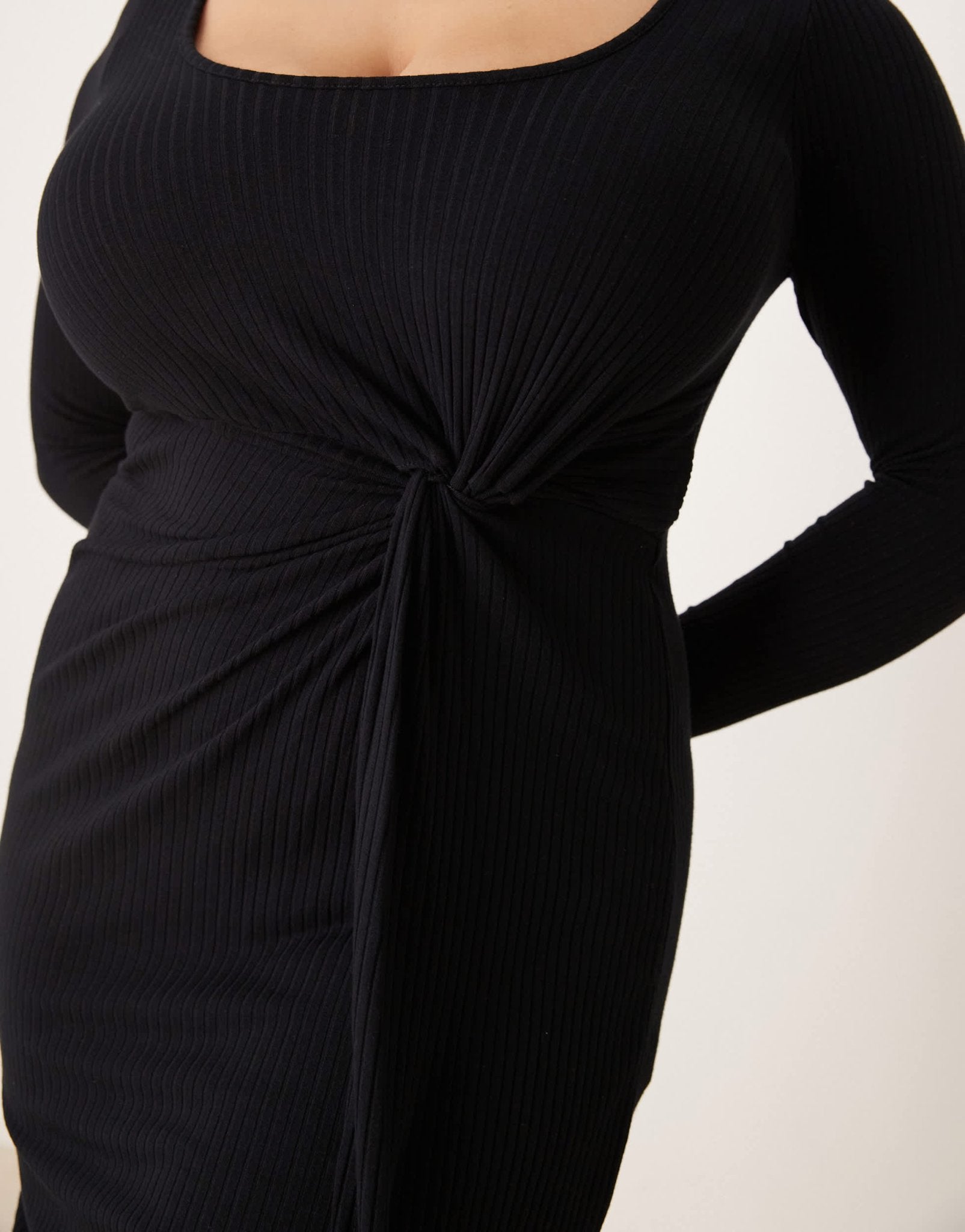 New Look Curve long sleeve knot front midi dress in black - ASOS Sample Sale