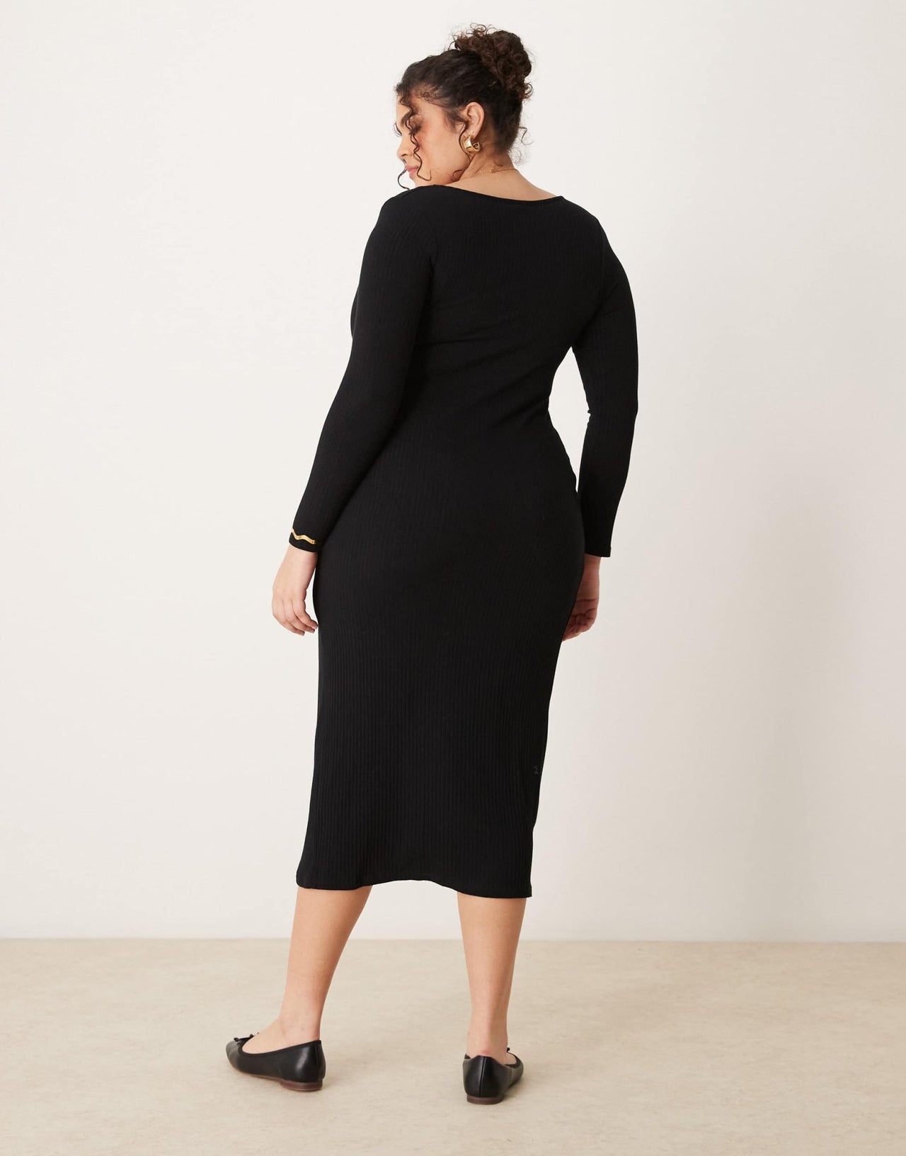 New Look Curve long sleeve knot front midi dress in black - ASOS Sample Sale