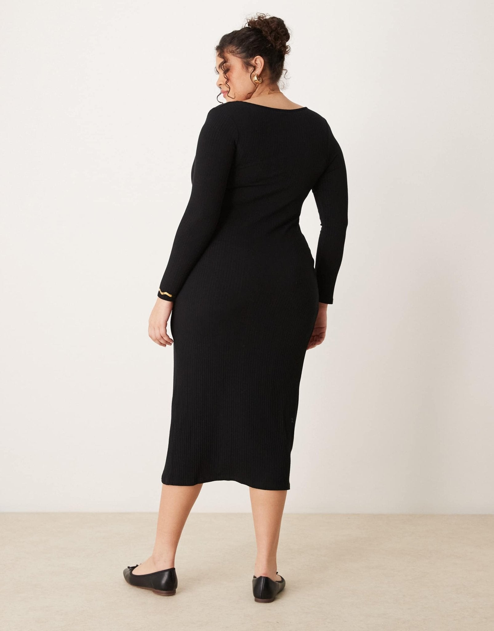 New Look Curve long sleeve knot front midi dress in black - ASOS Sample Sale