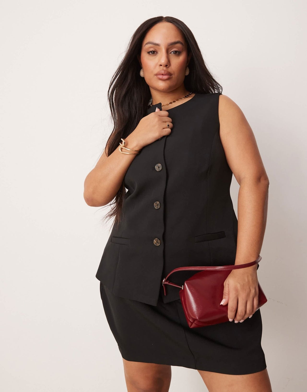 New Look Curve longline tailored waistcoat co - ord in black - ASOS Sample Sale