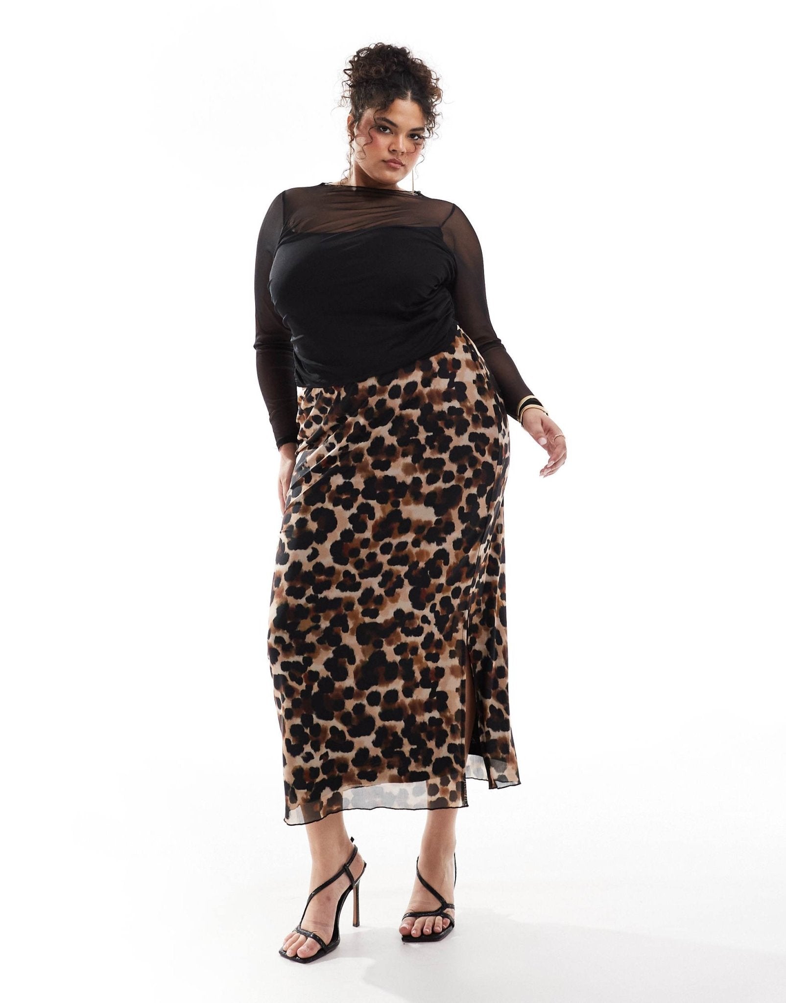 New Look Curve mesh midi skirt in leopard print - ASOS Sample Sale
