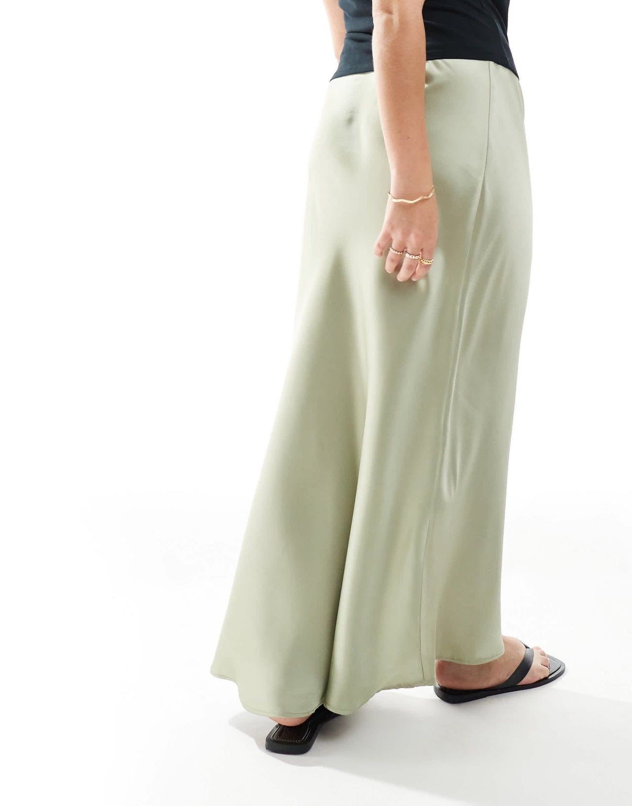 New Look Curve satin bias midi skirt in sage green - ASOS Sample Sale