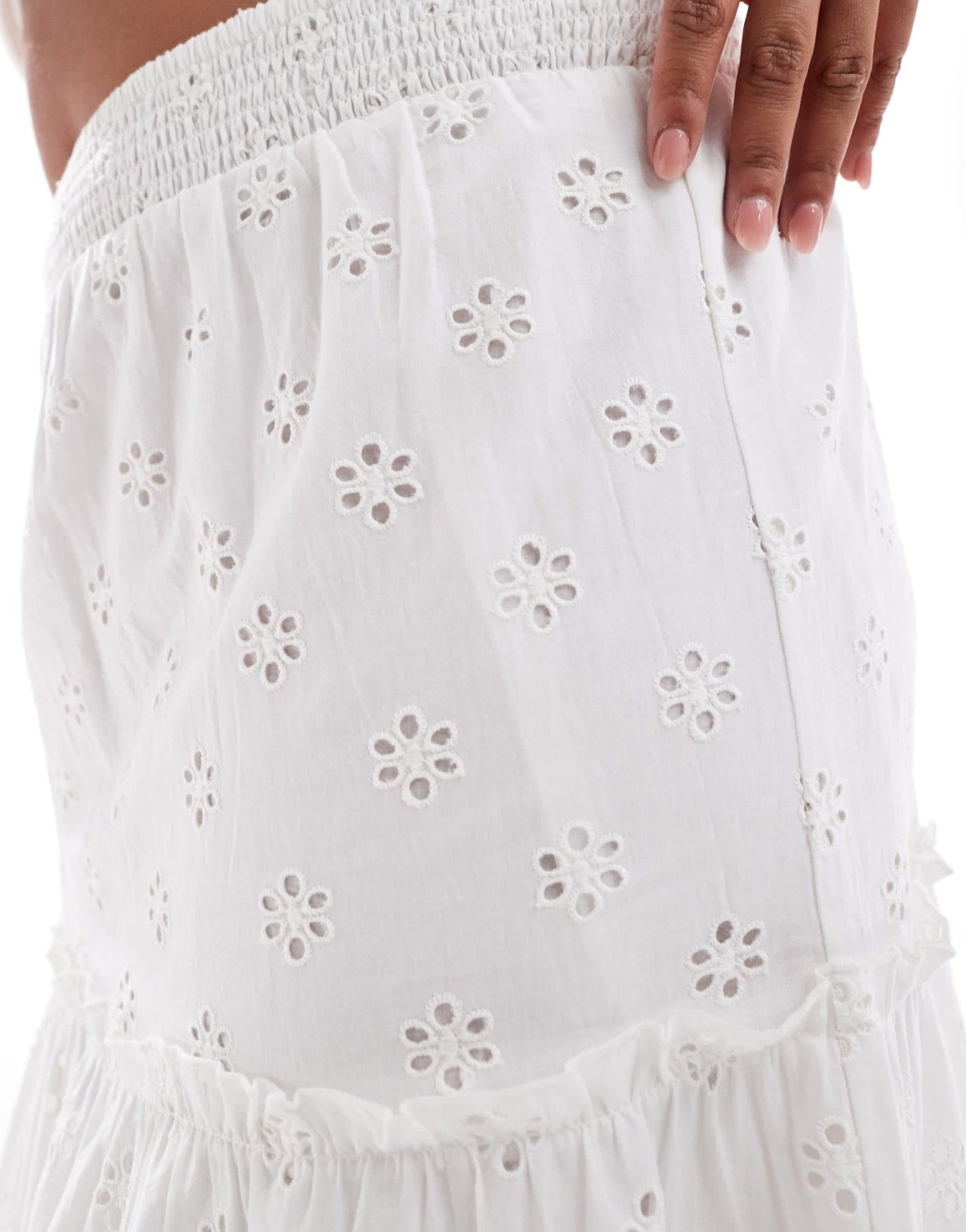 New Look Curve shirred waist embroidered midi skirt in white - ASOS Sample Sale
