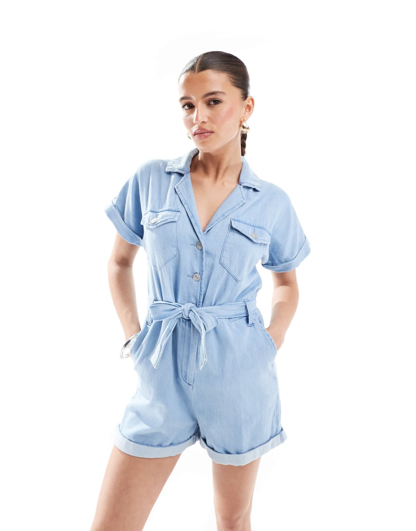 New Look denim playsuit in blue - ASOS Sample Sale