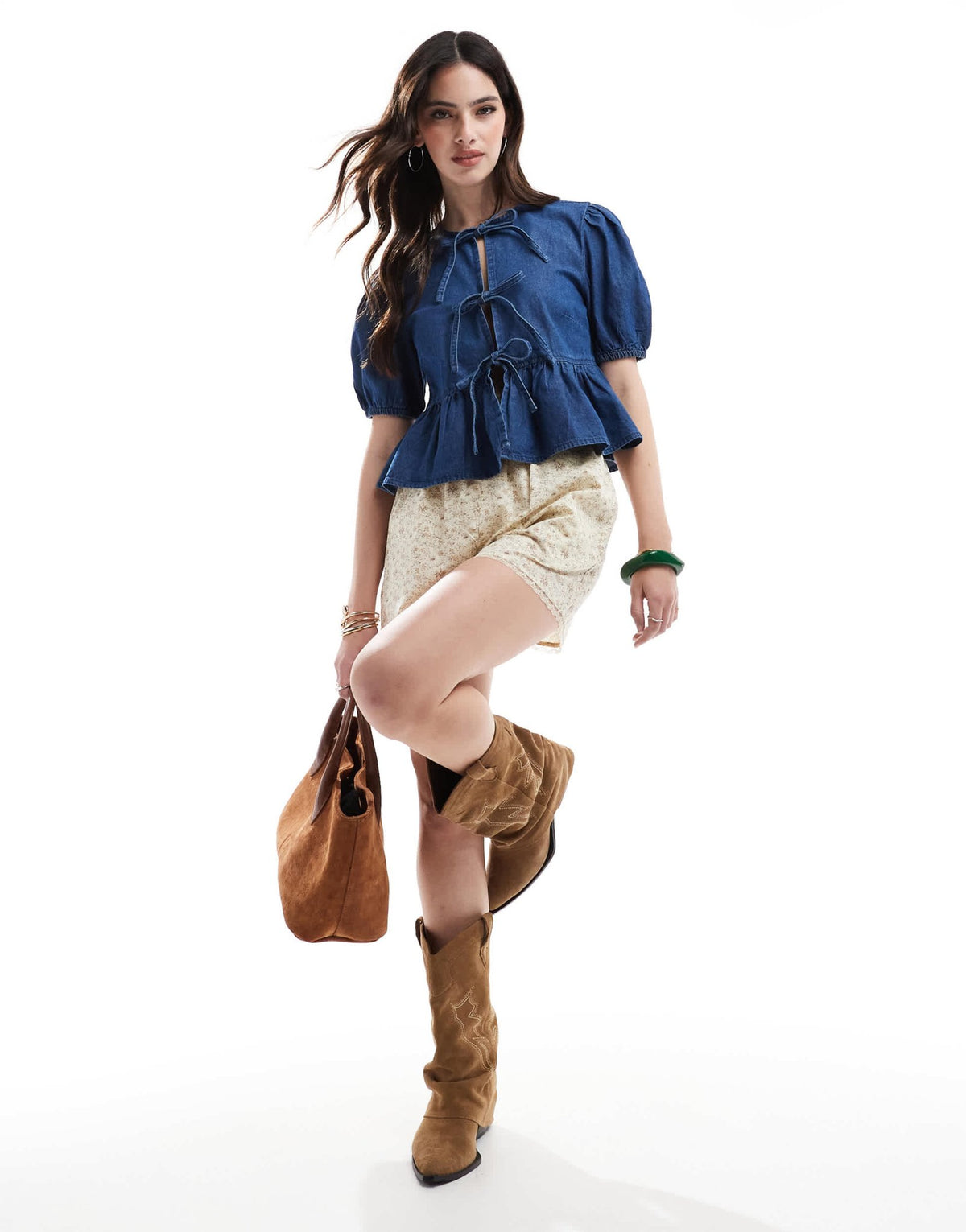New Look denim tie front top in blue - ASOS Sample Sale