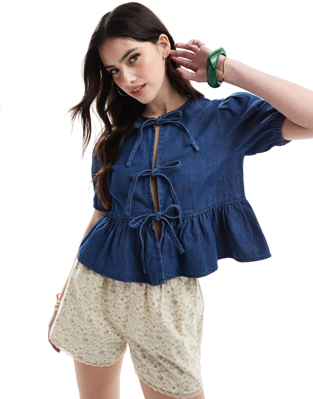 New Look denim tie front top in blue - ASOS Sample Sale