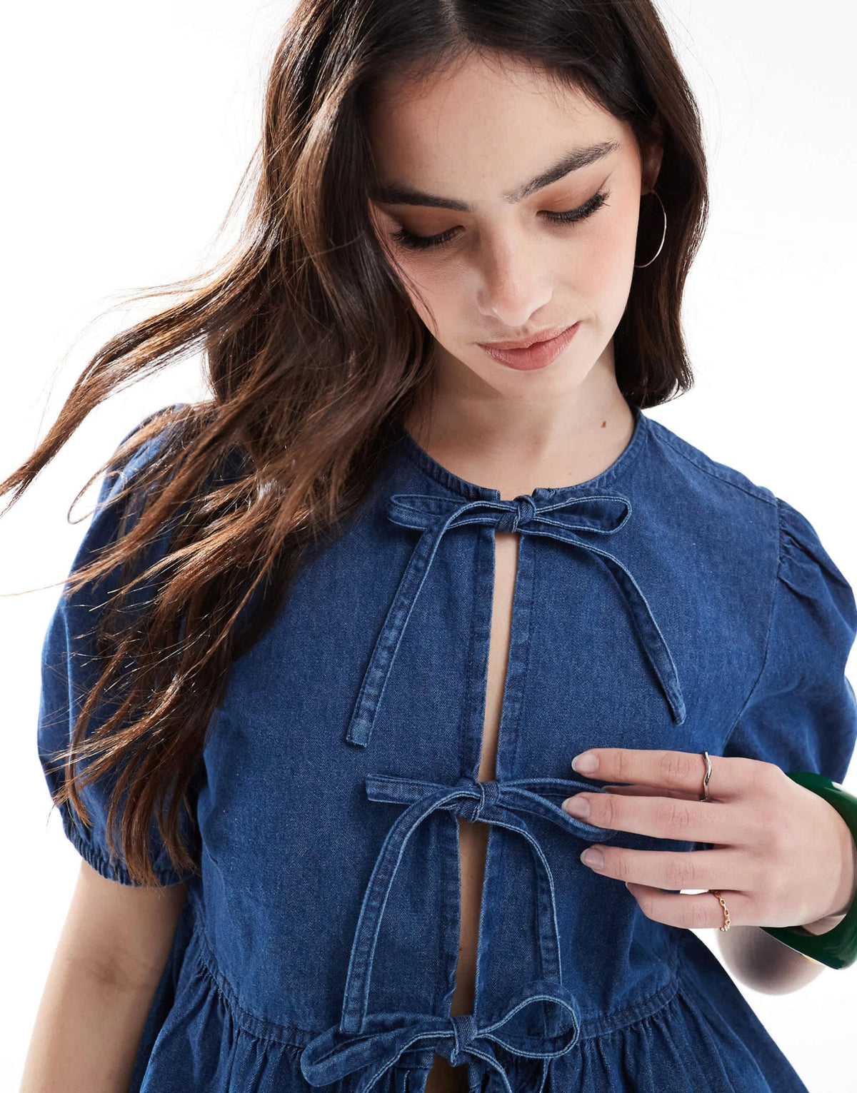 New Look denim tie front top in blue - ASOS Sample Sale