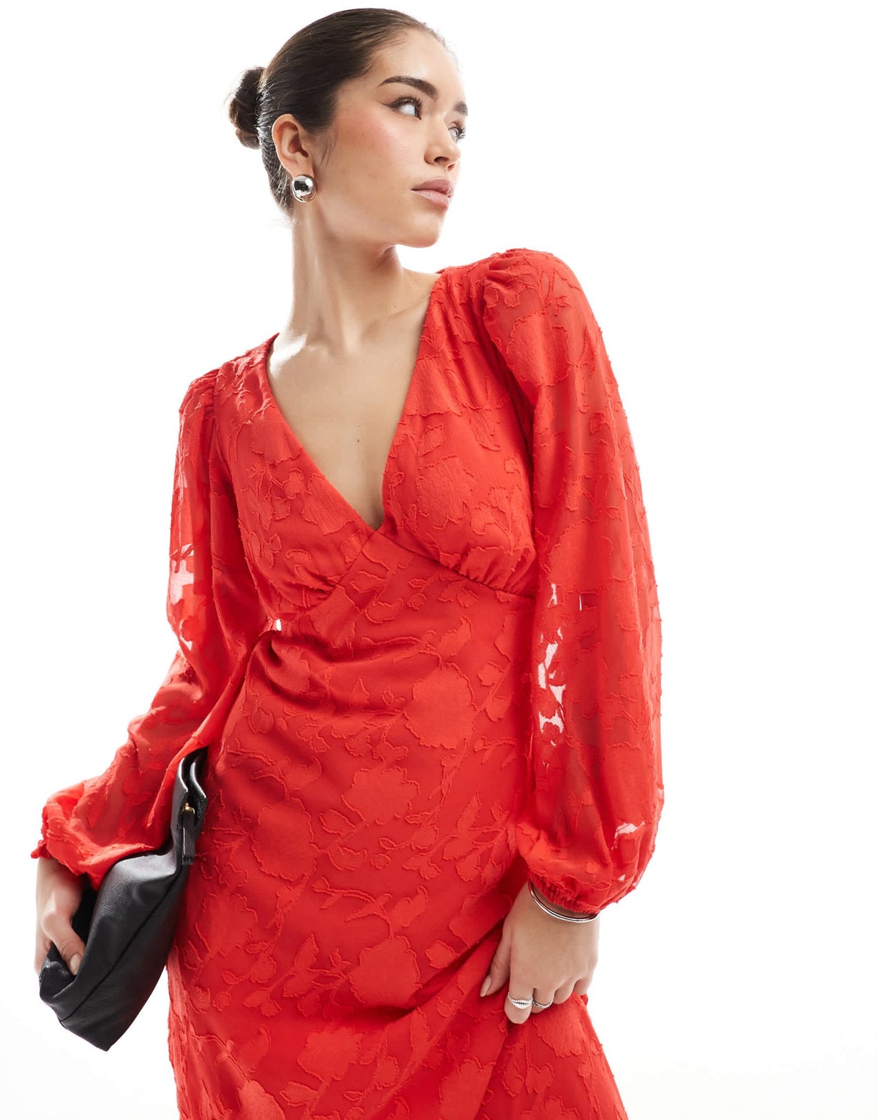 New Look devore long sleeve midi dress in red - ASOS Sample Sale