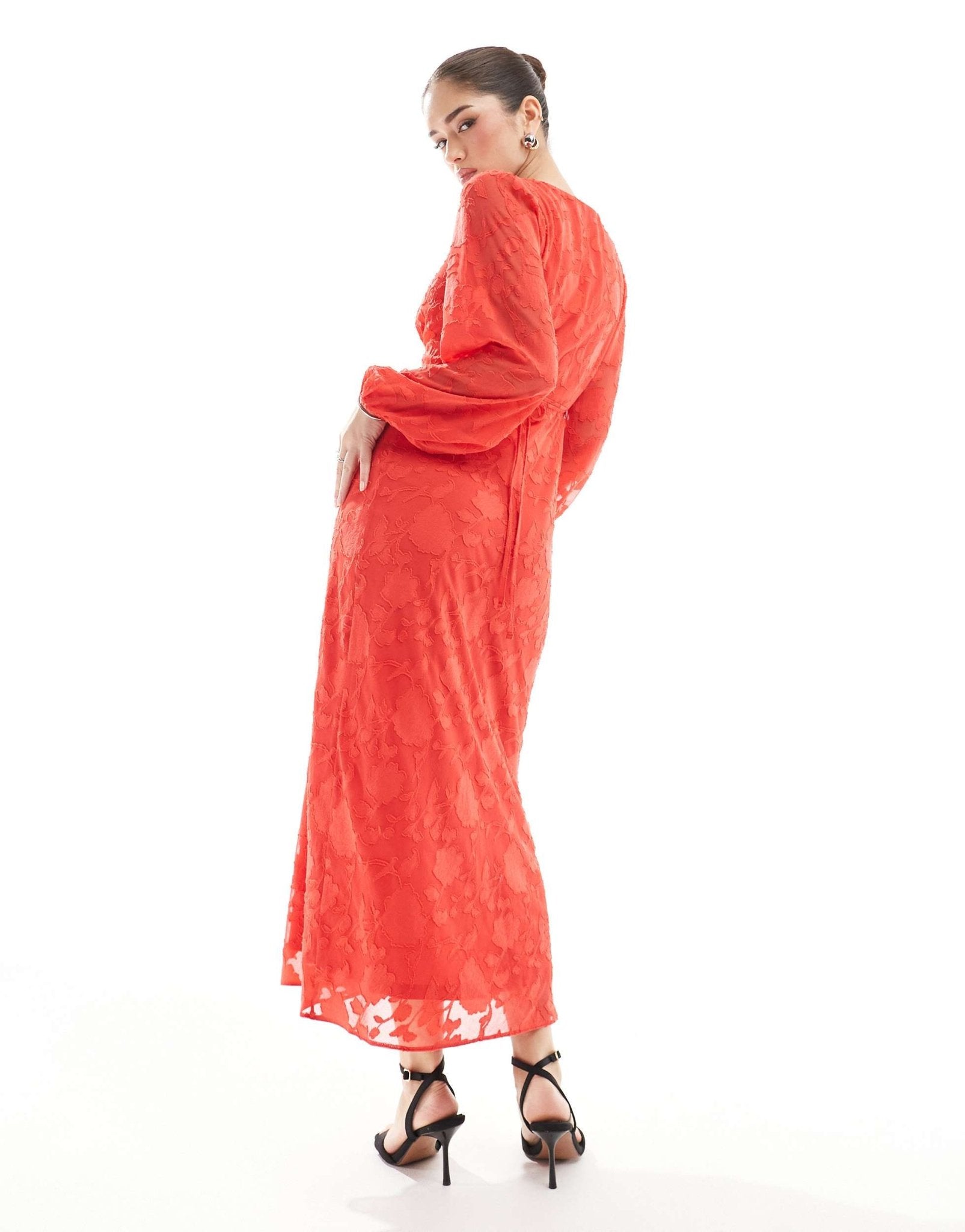 New Look devore long sleeve midi dress in red - ASOS Sample Sale