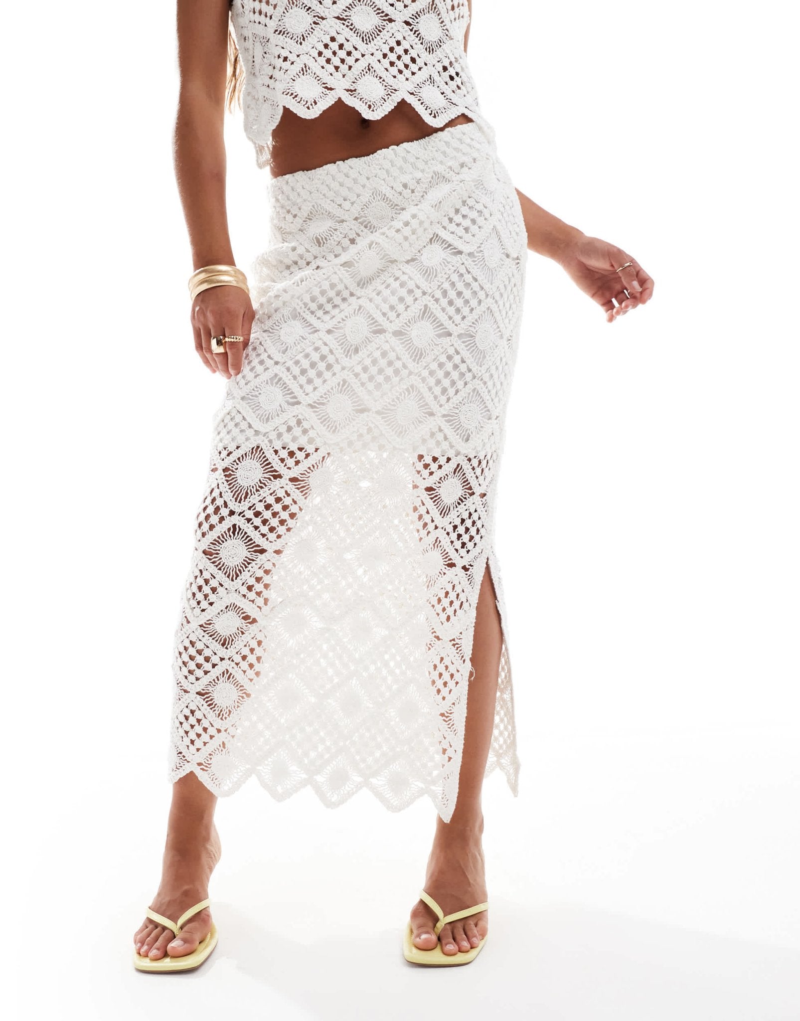 New Look diamond pattern crochet midi skirt co-ord in cream - ASOS Sample Sale